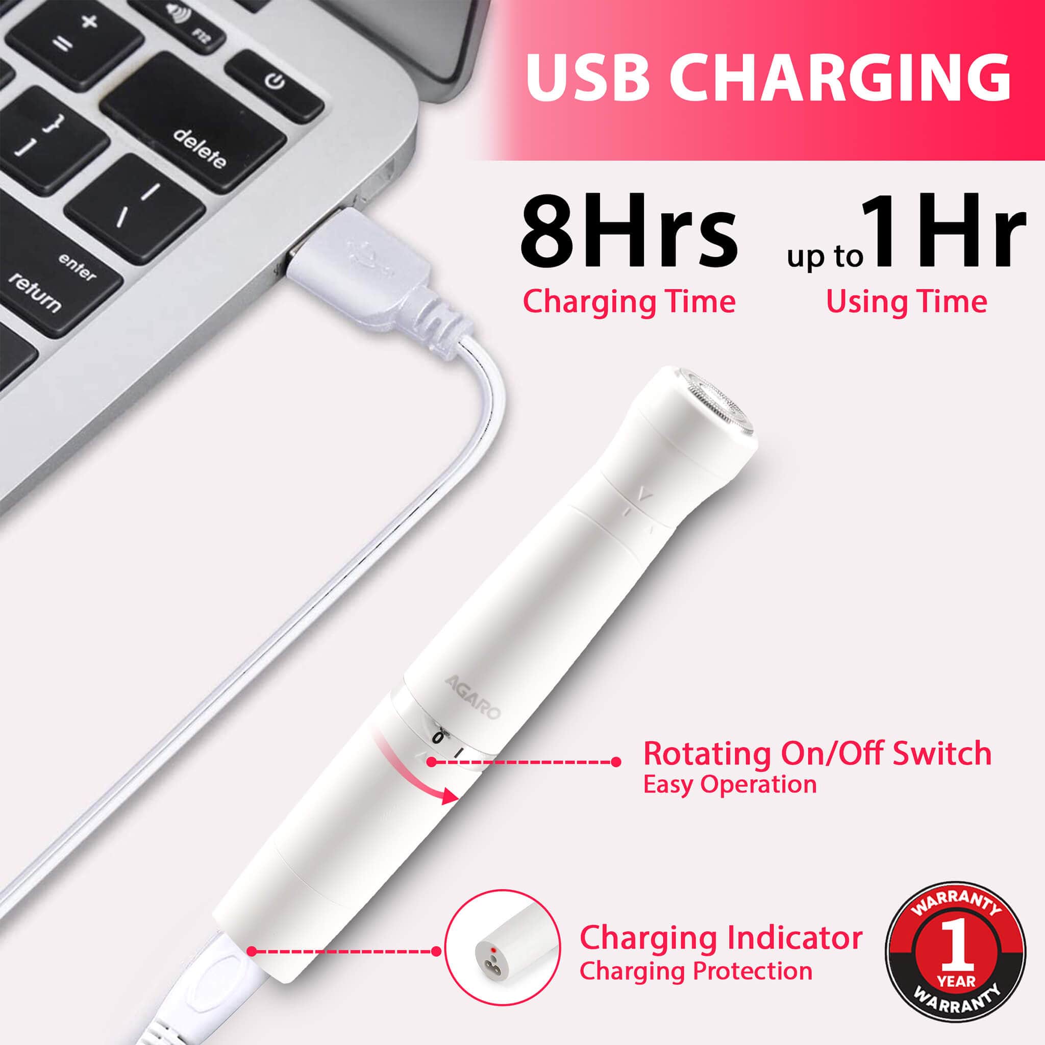 Rechargeable 3-in-1 Multi Trimmer For Women, Multipurpose Hair Remover for Women, Face, Leg, Eyebrow, Underarms, Bikini Trimmer, 90 minutes Runtime, White - Image 4