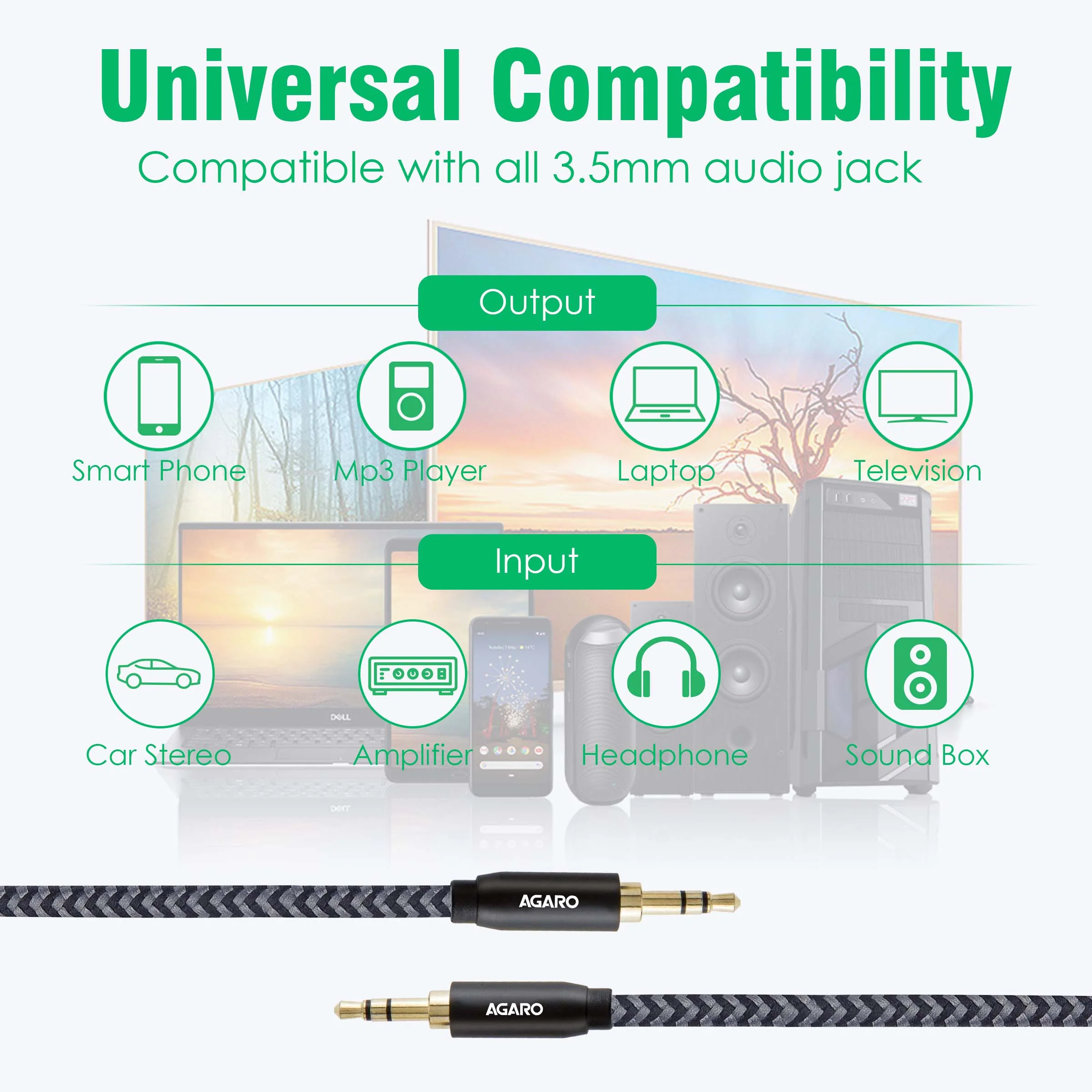 3.5mm Audio Cable Nylon Braided 24K Gold Plated Aux Cord Male to Male Stereo Hi-Fi Sound for Headphone, Car, Home Stereos, Speakers & More 1M/ 100CM/ 3.2 Ft, Silver & Black - Image 4