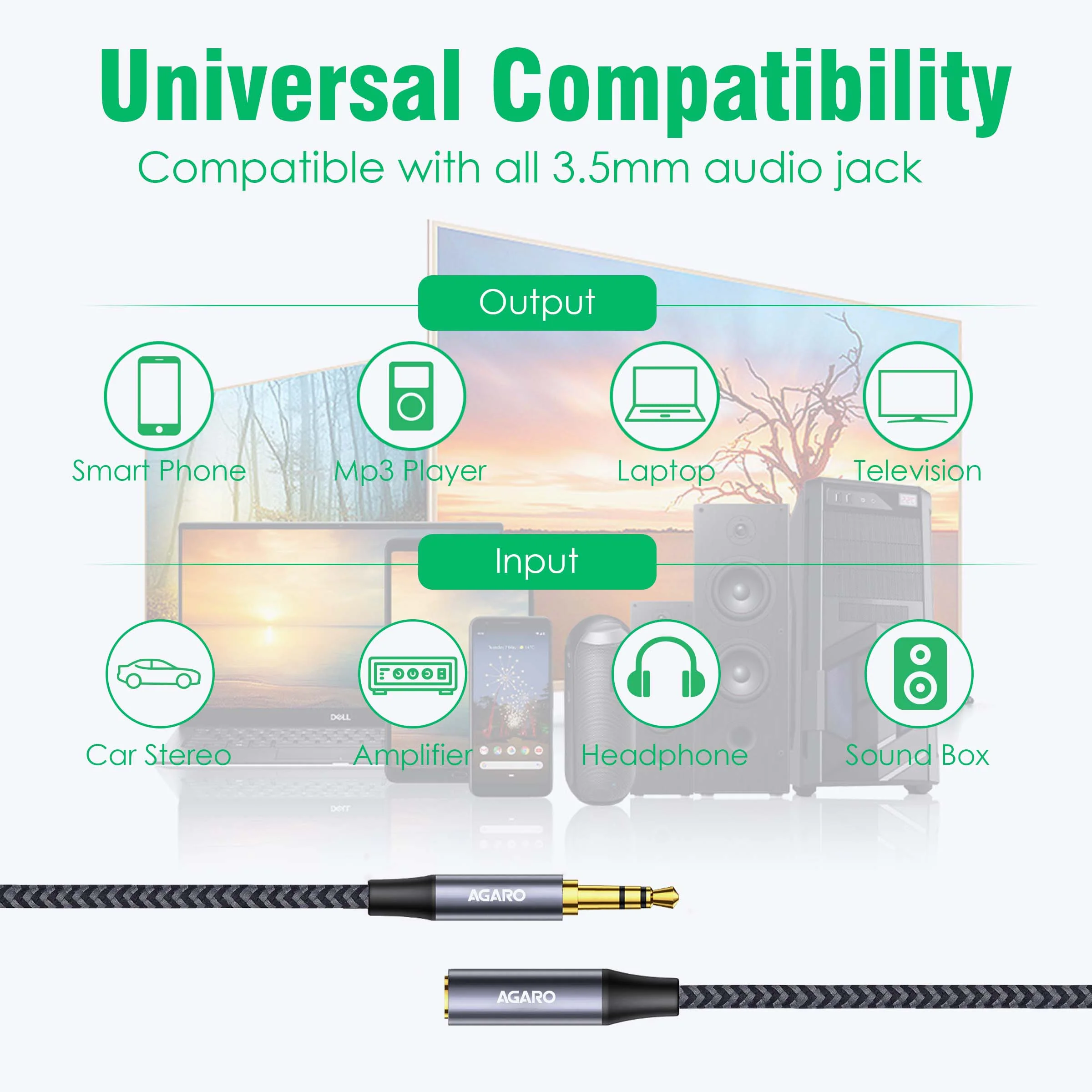 3.5mm Aux Male to Female Extension Cable, Audio Cable with Microphone Gold Plated Jack Nylon Braided for Car, Media Player & More 1.8 Meter (5.9 Ft), Silver & Black - Image 4