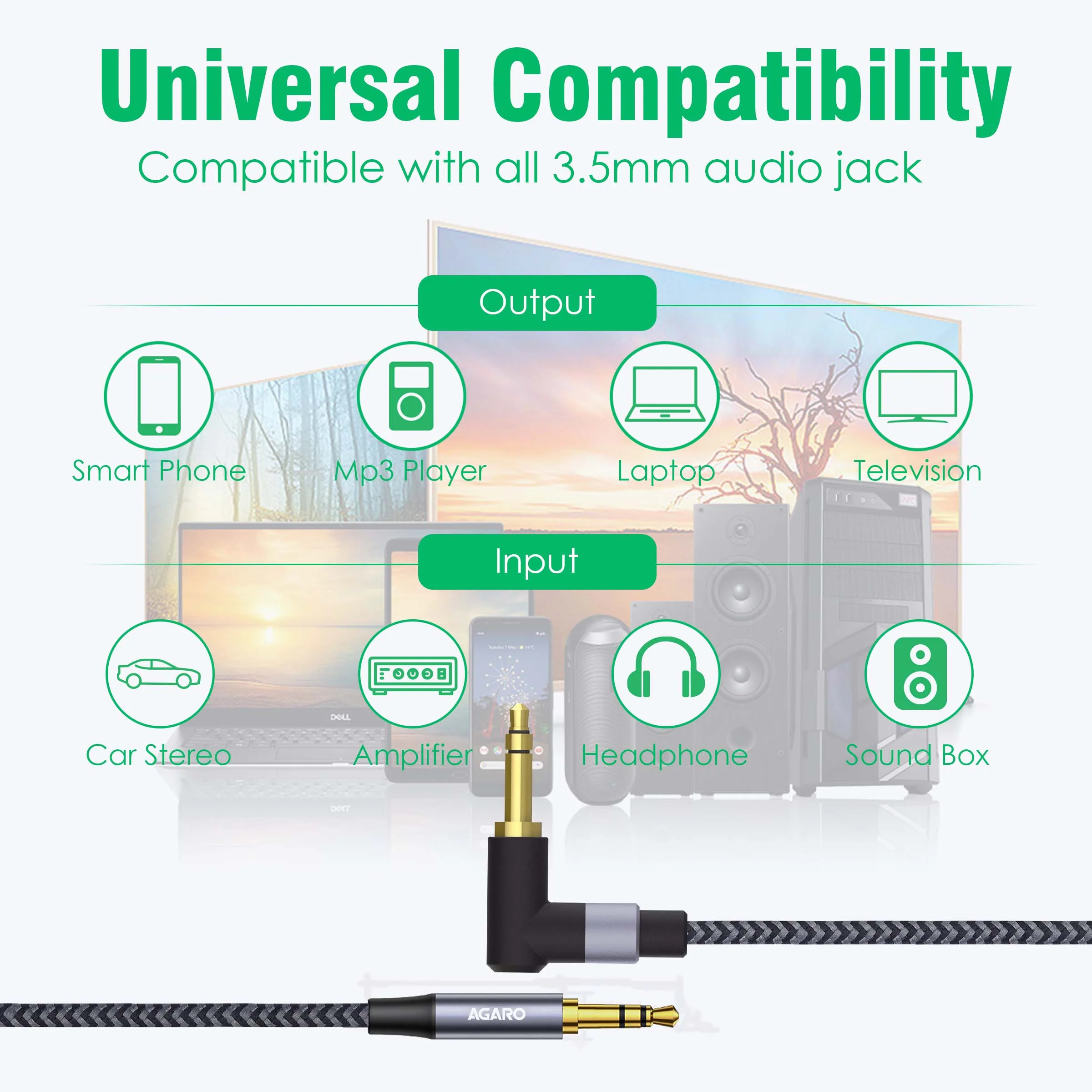 3.5mm Audio Cable Stereo Aux 90 Degree Right Angle Aux Cable 24K Gold Plated Male to Male Hi-Fi Sound for Car,Home Stereos,Speakers,Tablets 2M/ 200CM/ 5.6 Ft,Silver & Black - Image 4