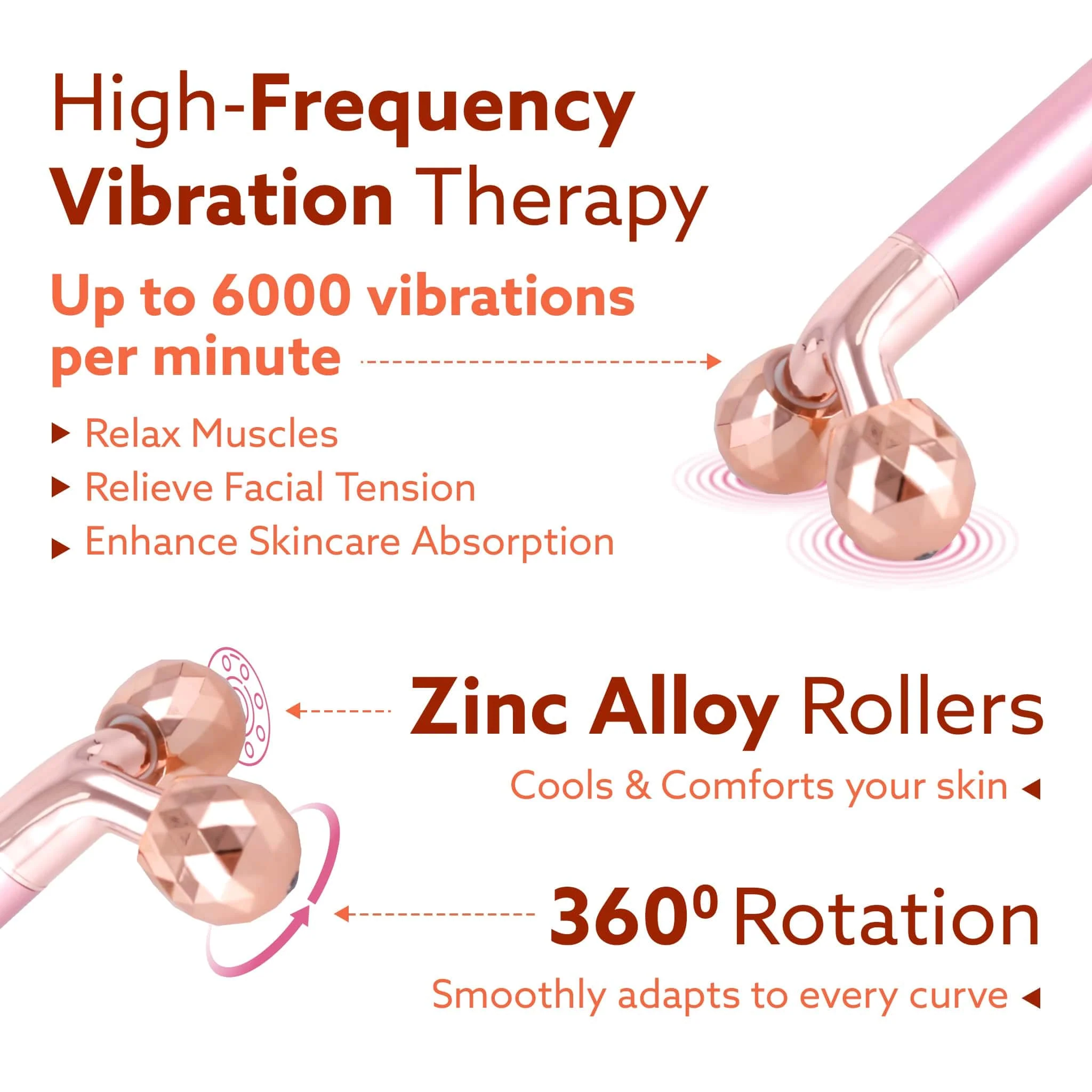 3-In-1 Face Roller, 3D V-Roller Head, Pointer Head, Facial Roller Kit for Face, Eye, Neck, Jade Roller, Anti-Aging Facial Massager for Anti-Wrinkle, (Rose Gold) - Image 4
