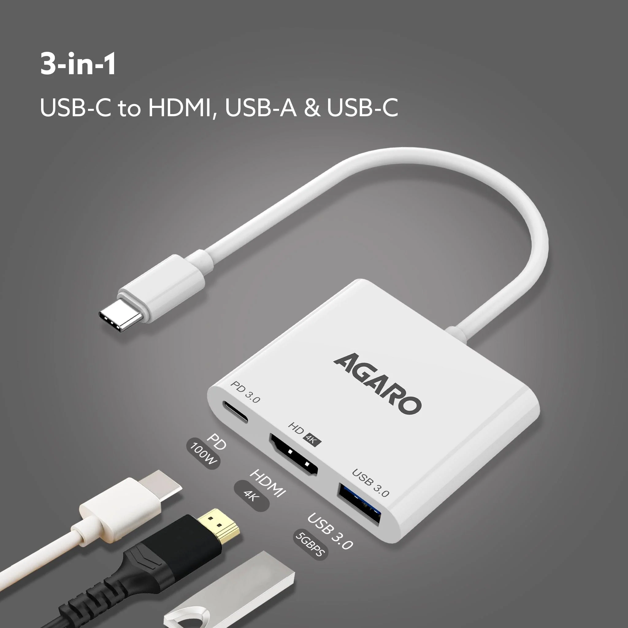 3-in-1 USB Type-C to HDMI Multi-Port Hub, 4K HDMI Output - Image 3