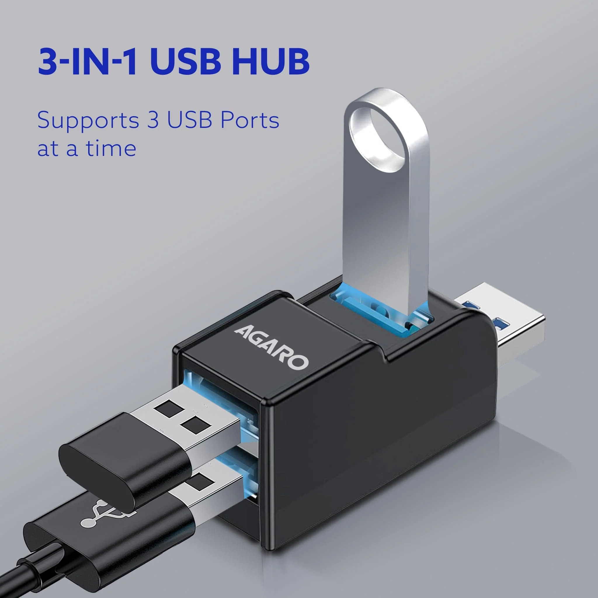 3-Port USB Hub, USB 3.0 Data Hub with High-Speed 5Gbps Transfer - Image 2