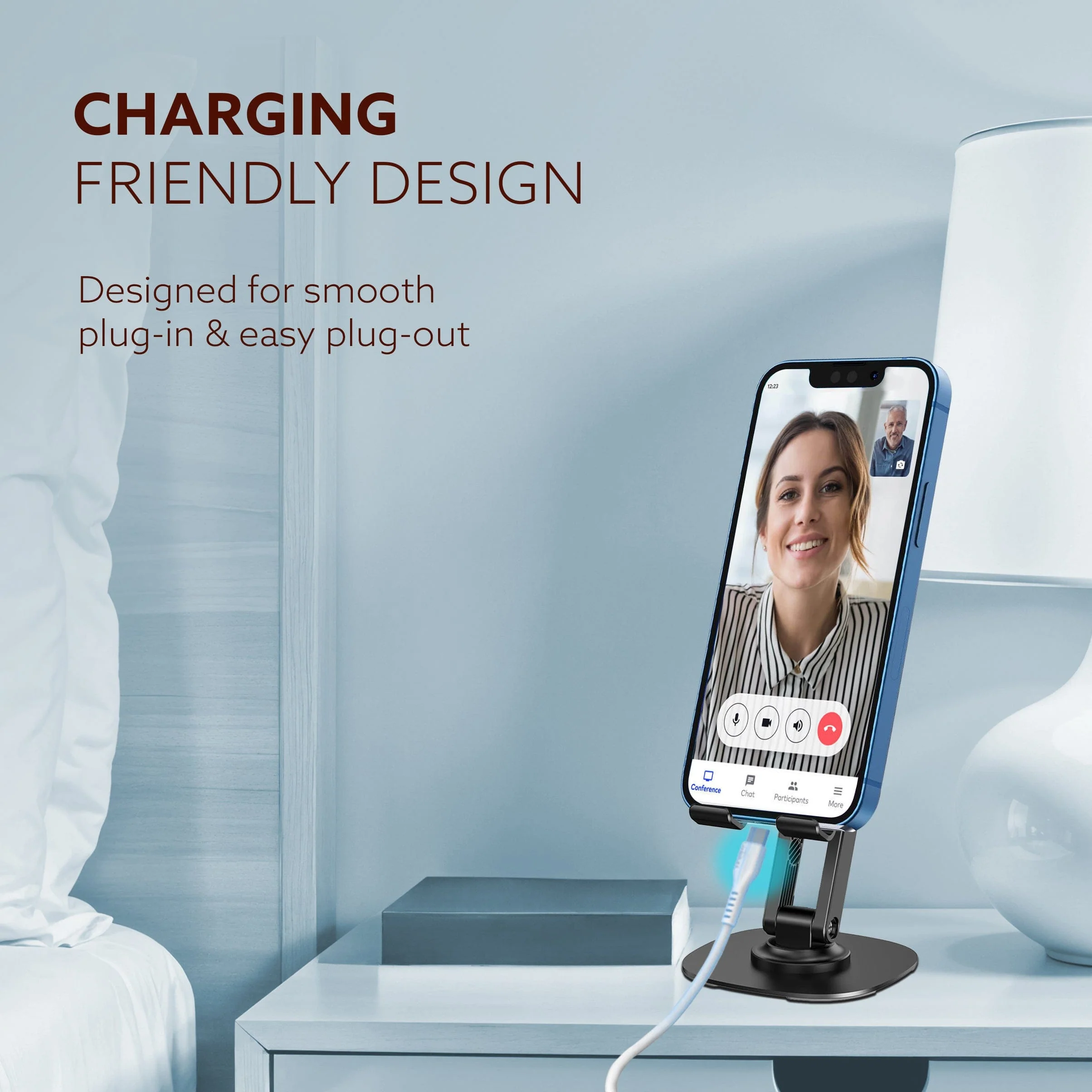 360° Revolving Mobile Stand, Foldable & Sturdy Metal Stand with 360° Rotation, Multiple Height & Angle Adjustments & Anti-Slip pads for Desk, Compatible with Smartphones, Tablets, Kindles & iPad - Image 4
