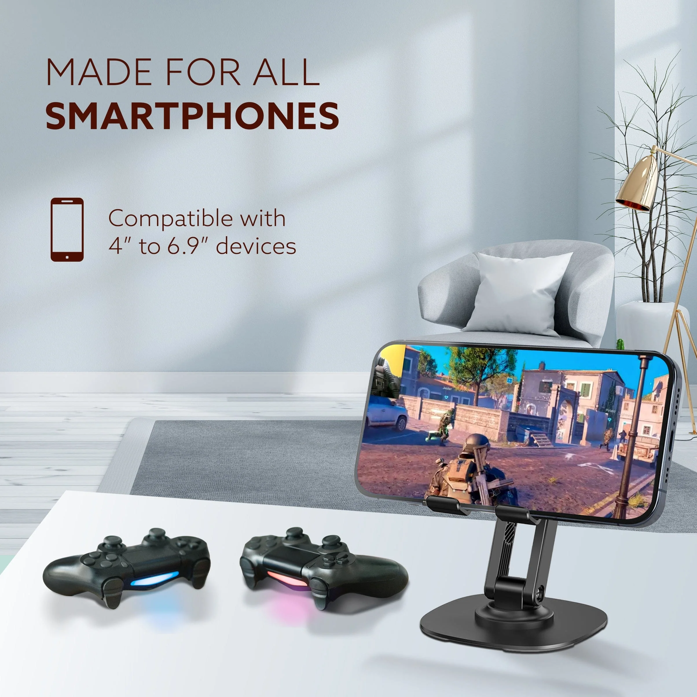 360° Revolving Mobile Stand, Foldable & Sturdy Metal Stand with 360° Rotation, Multiple Height & Angle Adjustments & Anti-Slip pads for Desk, Compatible with Smartphones, Tablets, Kindles & iPad - Image 6