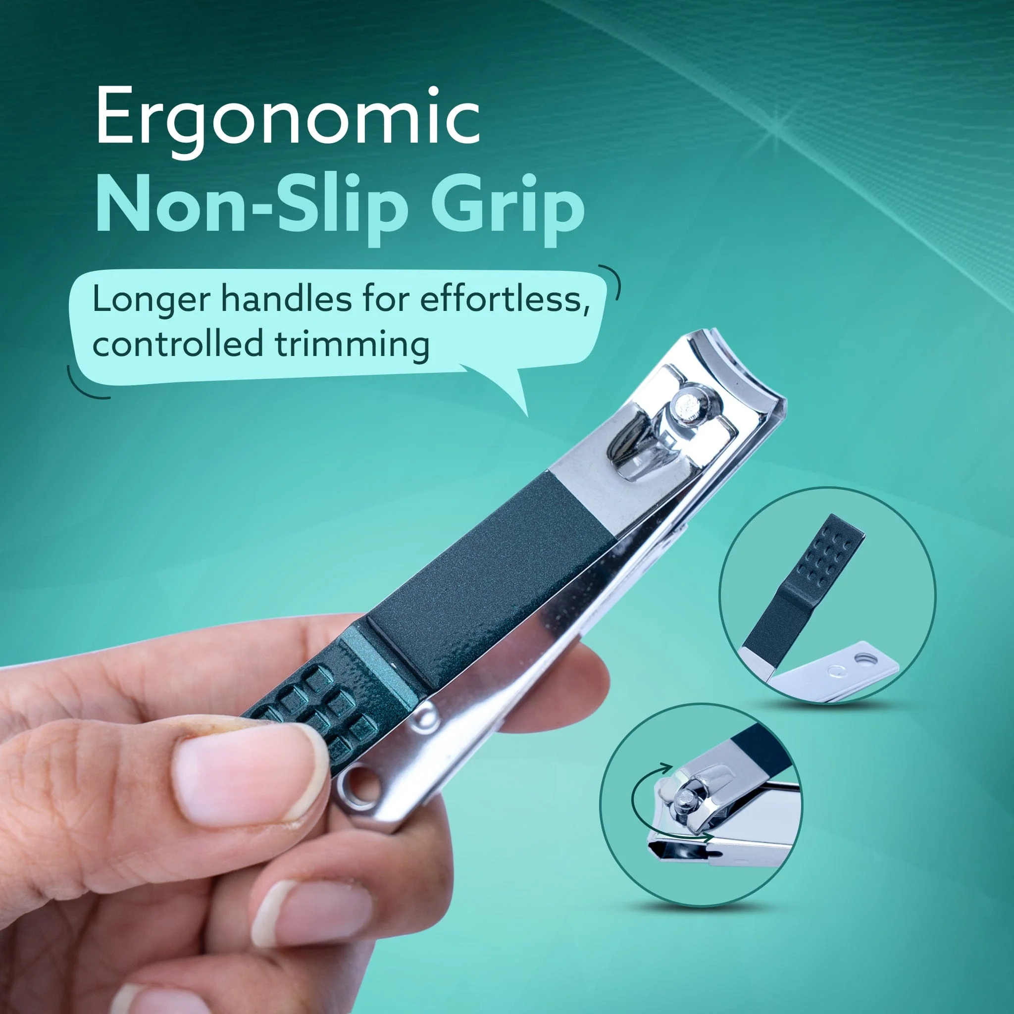 4-in-1 Nail Clipper Set – Manicure & Pedicure Kit with Fingernail & Toenail Clippers, Premium Glass Nail File, Ergonomic Non-Slip Grip, Travel Case for Men & Women (Dark Green) - Image 7