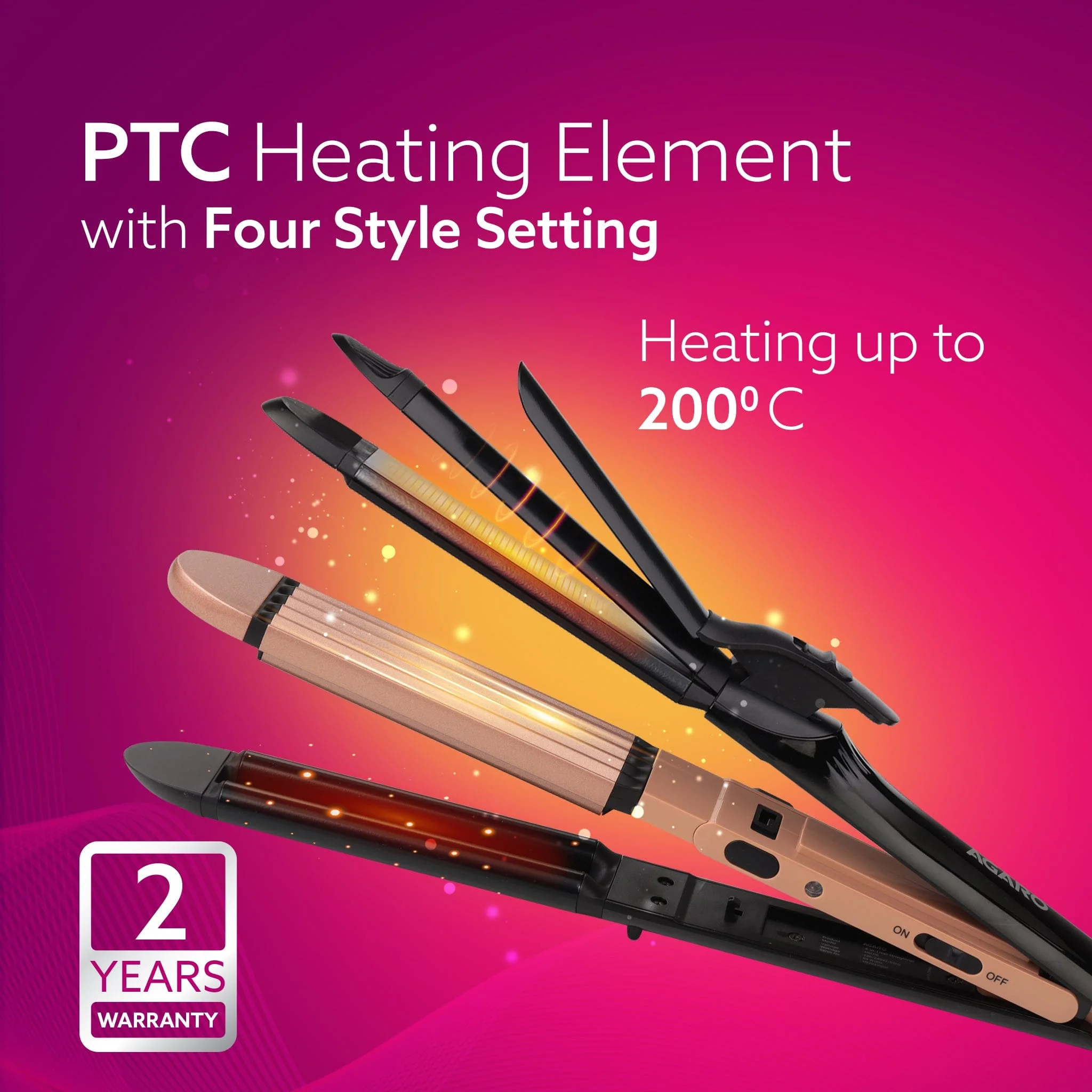 4 in1 hair Straightener,Wavy Hair, Crimper, Curler, Hair Styler, Keratin Infused Ceramic Coated Plate, Variable Style Settings, Hair Styling, Black & Rose Gold, HS1719 - Image 3