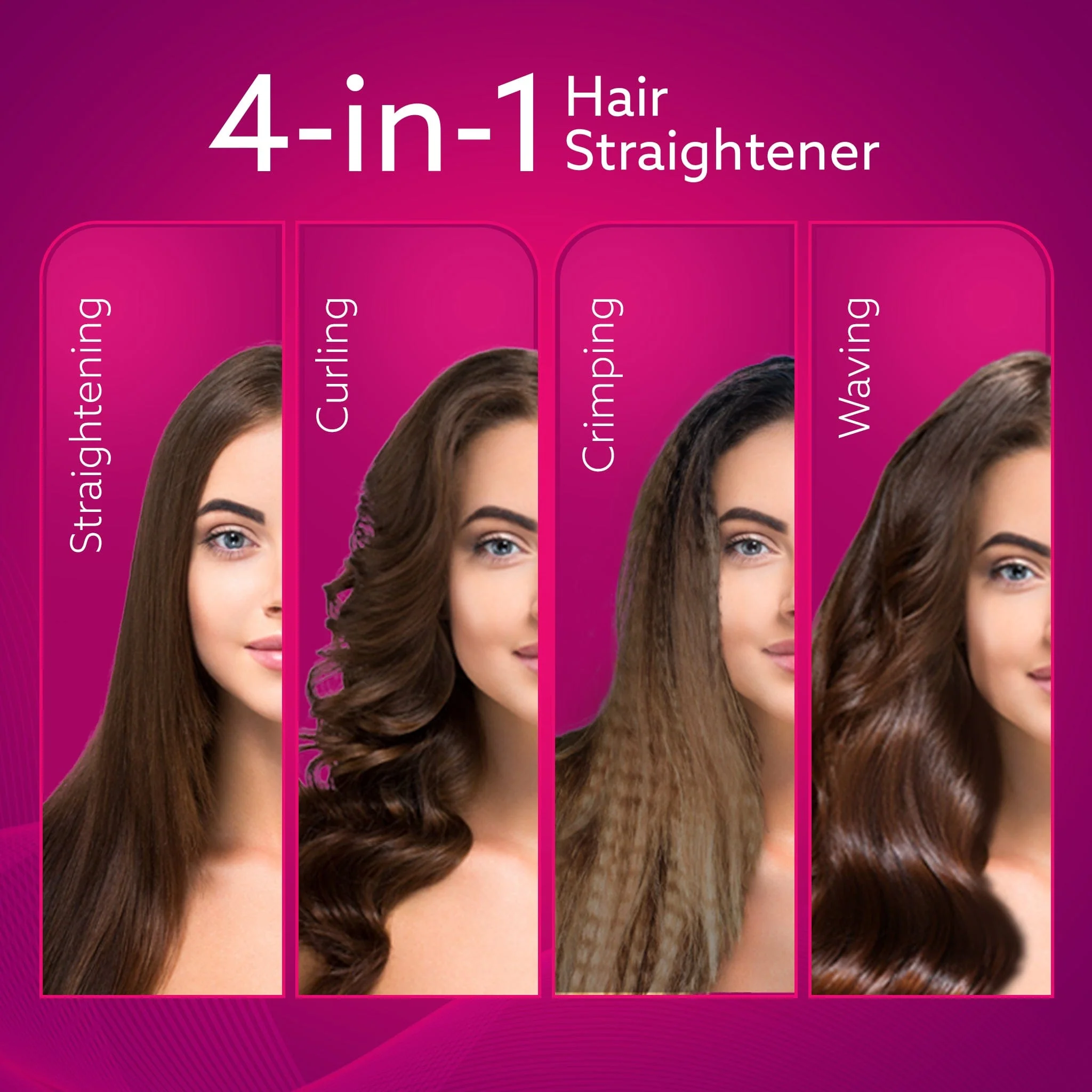 4 in1 hair Straightener,Wavy Hair, Crimper, Curler, Hair Styler, Keratin Infused Ceramic Coated Plate, Variable Style Settings, Hair Styling, Black & Rose Gold, HS1719 - Image 6