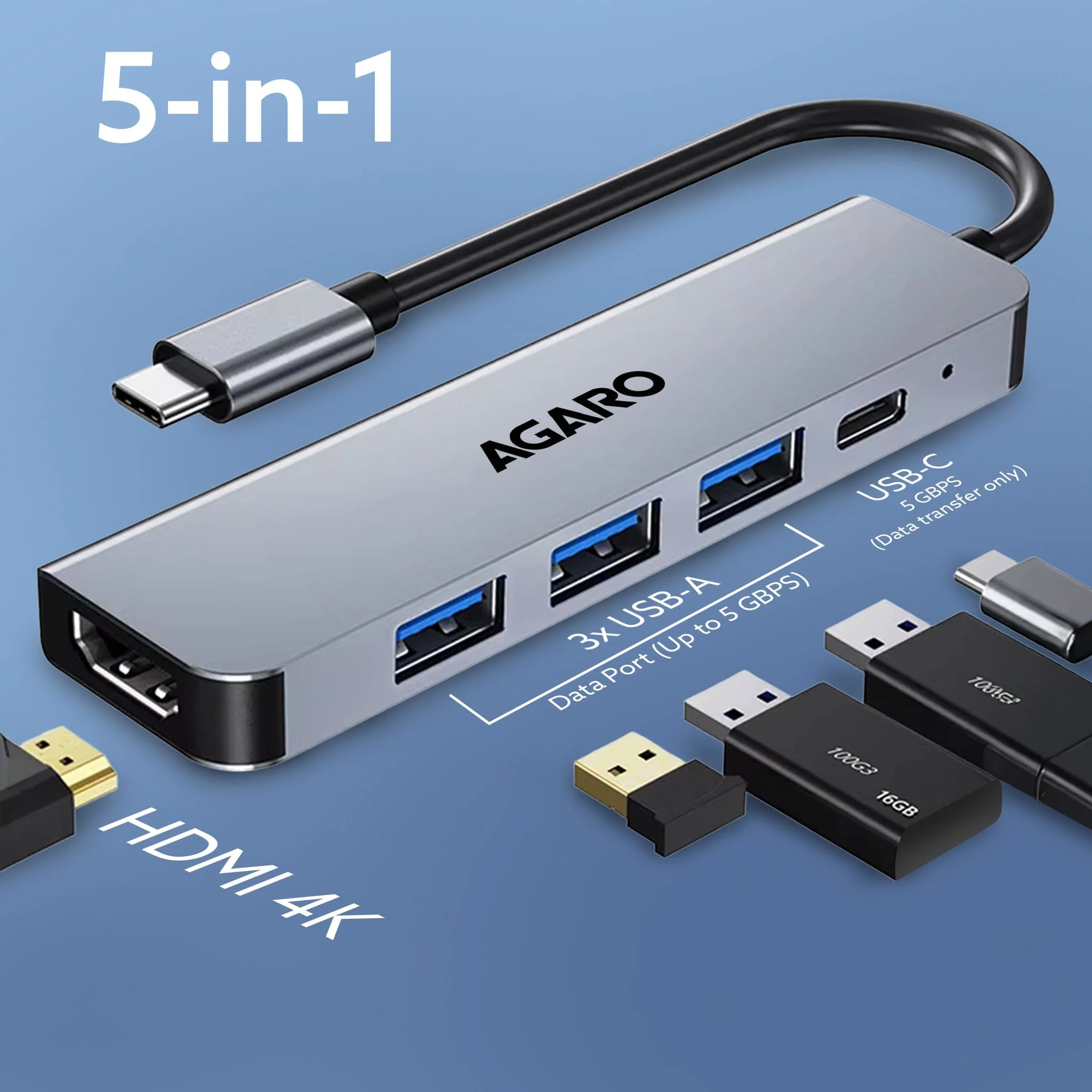 5-in-1 Type-C Multi-Port Hub, 4K@60Hz USB-C to HDMI Adapter, 85W PD Charging, 3× USB-A & USB-C 3.0 Data Ports, SD/TF Card Reader, Compatible with Type-C Devices - Image 2