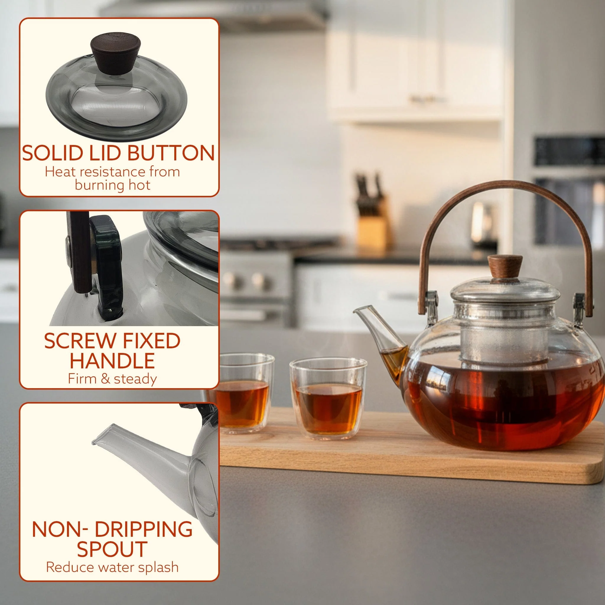 Adore Borosilicate Glass Kettle 900ml | Heat Resistant, Durable Clear Glass, Stovetop & Microwave Safe, Ideal for Tea, Coffee, Water & Hot Beverages - Image 4