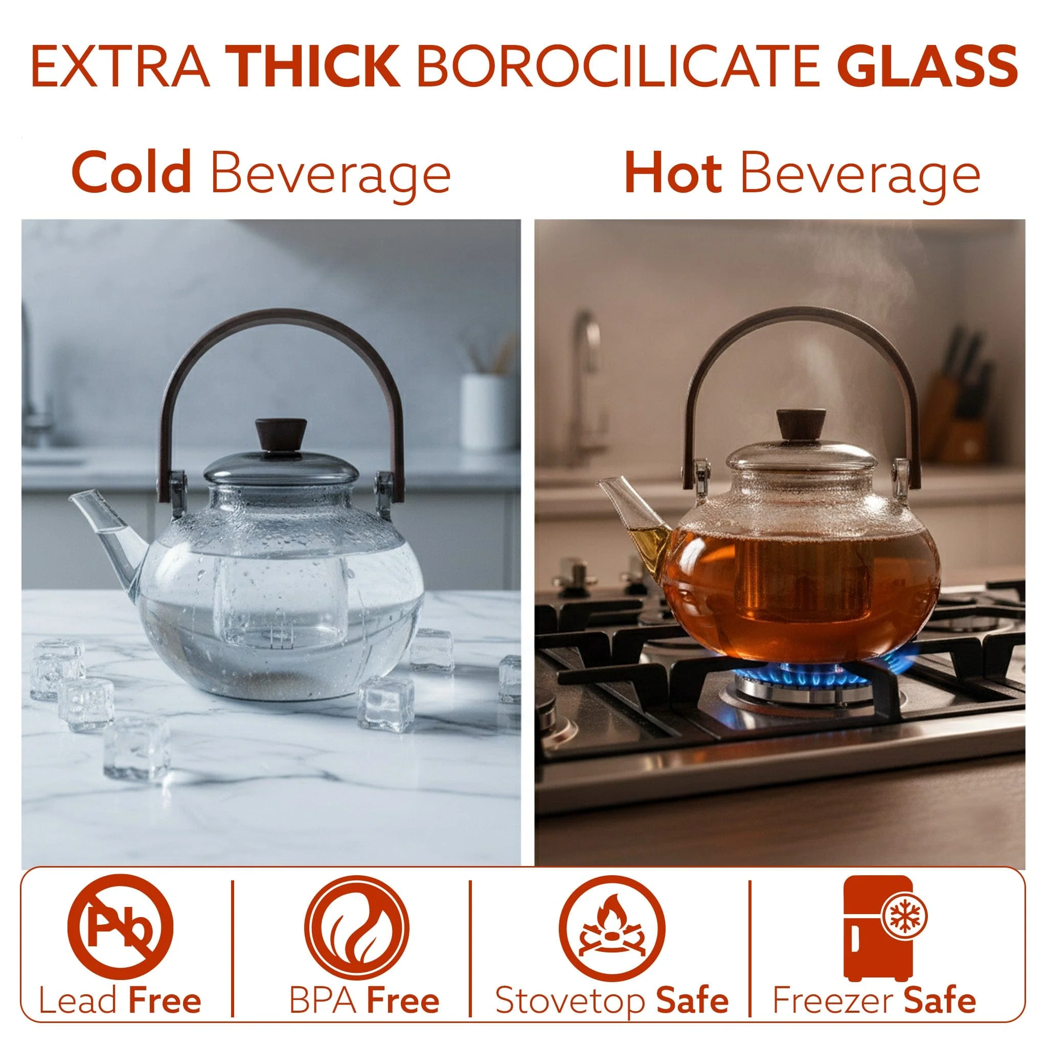 Adore Borosilicate Glass Kettle 900ml | Heat Resistant, Durable Clear Glass, Stovetop & Microwave Safe, Ideal for Tea, Coffee, Water & Hot Beverages - Image 5
