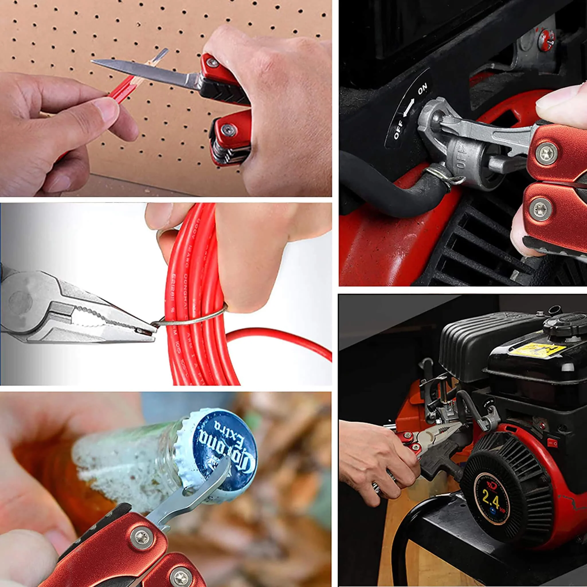 12-in-1 Multi Tool Plier, Hardened Steel, Multipurpose Plier, Knife, Saw, Cable Cutter, Wire Stripper, Screwdriver And More, Ideal For Home, Office,Red - Image 3