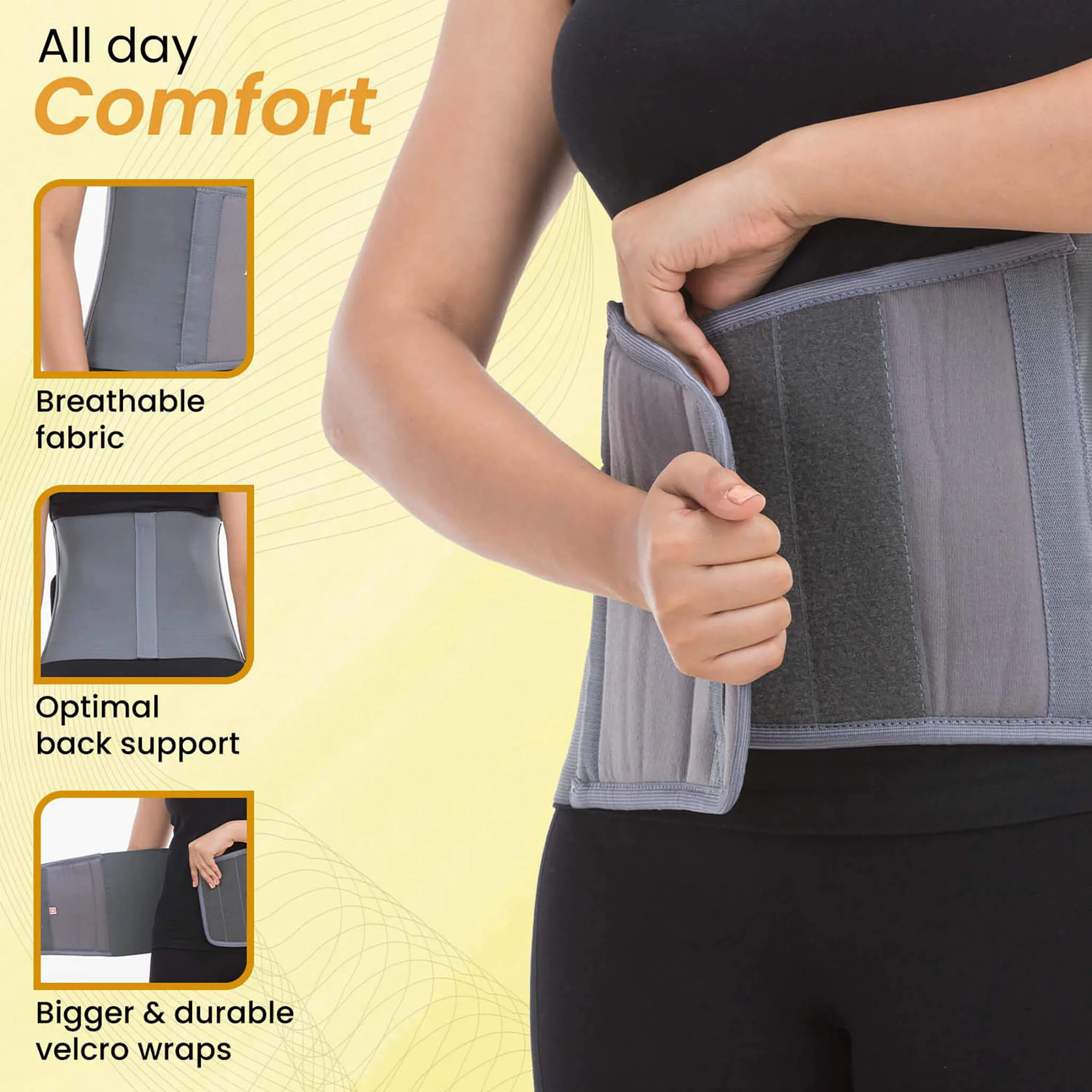 Abdominal Belt, ideal for Slimming Waist, Lower Back Pain Relief, after delivery for Tummy Reduction, Breathable Belt For Men And Women, Small, Grey - Image 4