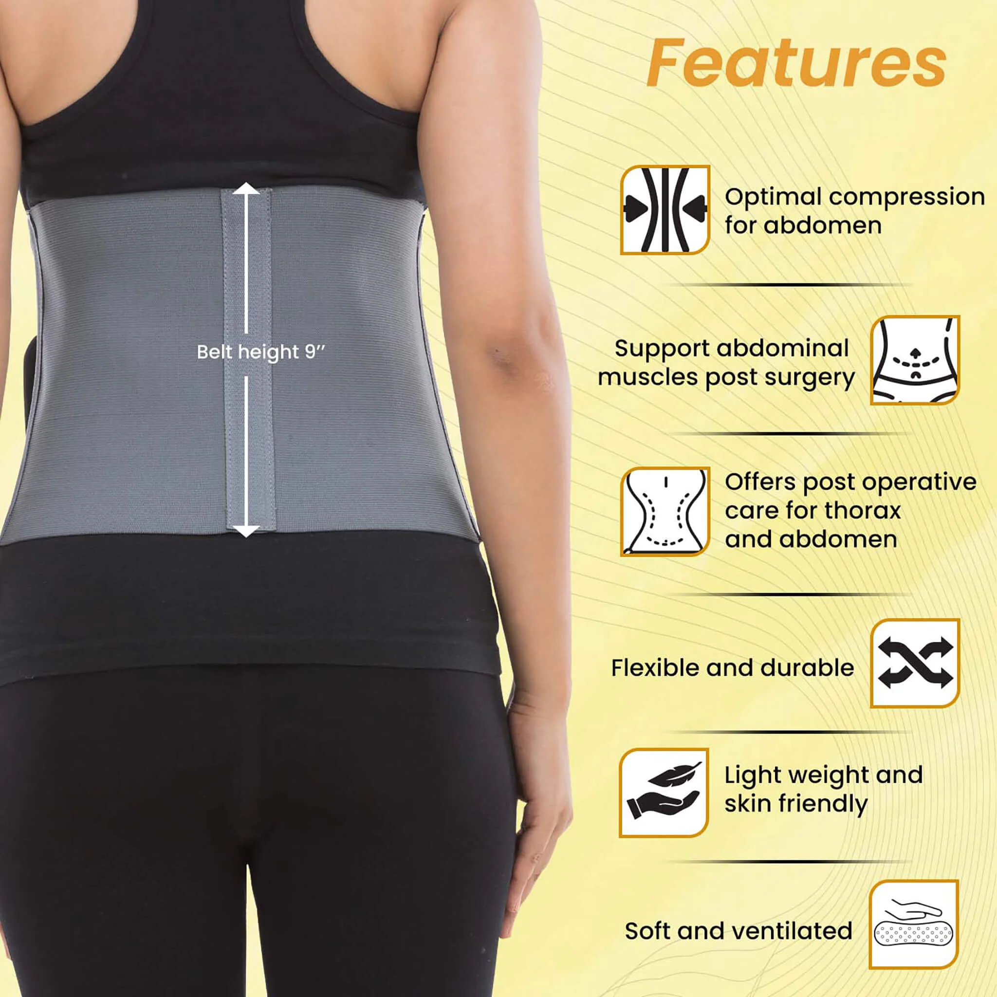 Abdominal Belt, For Men And Women, XXL, Grey - Image 3