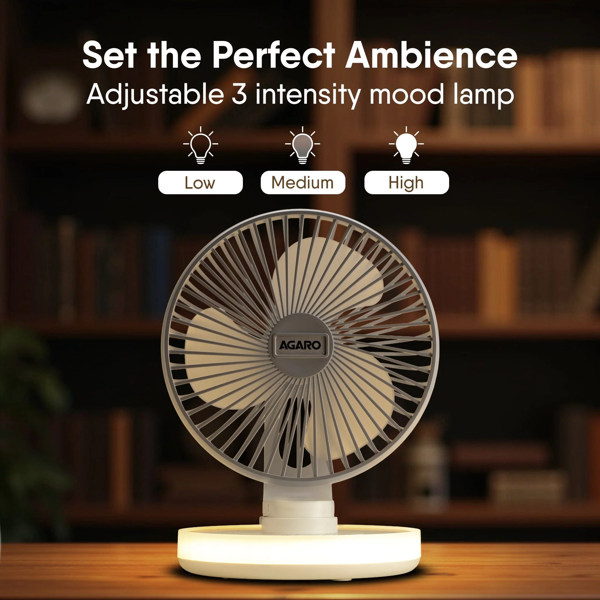 Alpha Desktop Fan with Light, 6 Inches, 4 Speeds, Oscillating Table Fan, Brushless Motor, Wide Angle Adjustment, USB Rechargeable,  Ultra Quiet, Personal Mini Fan for Home Office Bedroom, White - Image 6