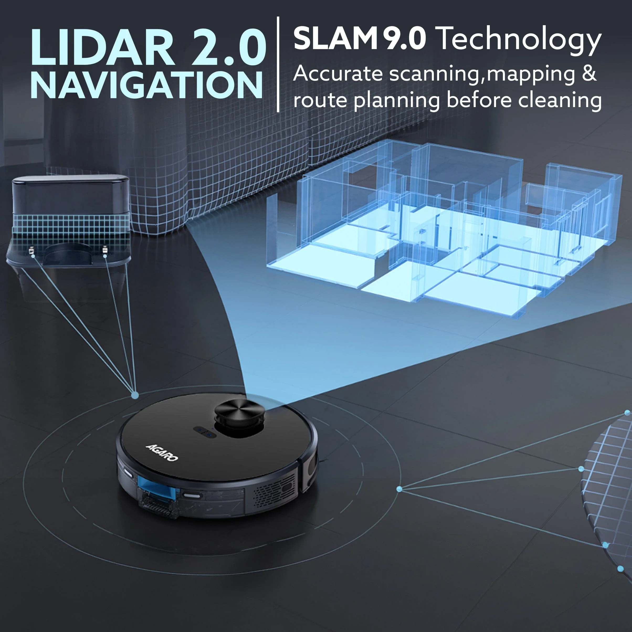 Alpha Robot Vacuum Cleaner, Brush, Dry Vacuum & Wet Mop, Automatic Cleaning, Upto 3200Pa Strong Suction, Rechargeable, App Control, Lidar Navigation, Editable Map to Clean, Hard Floor & Carpet - Image 4