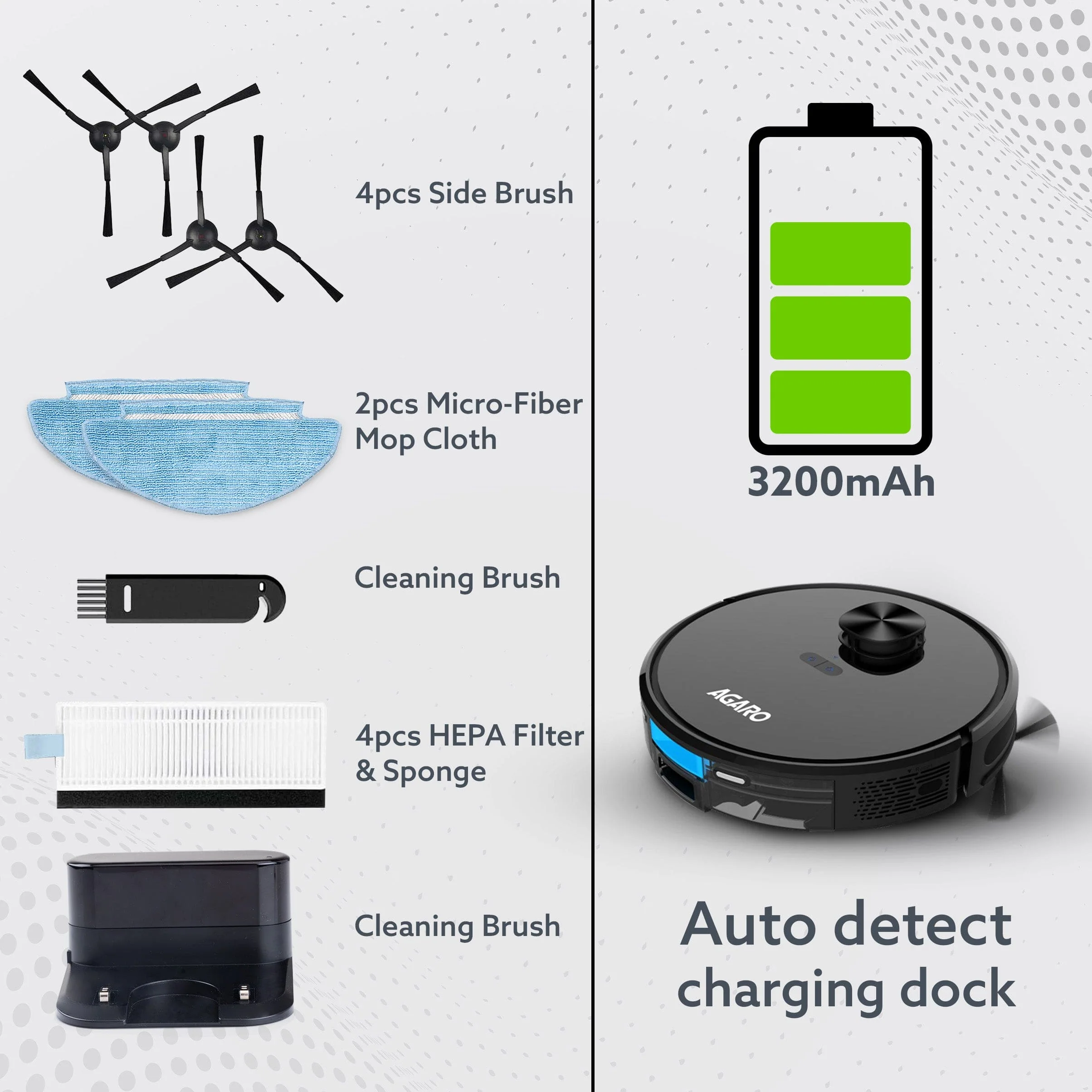 Alpha Robot Vacuum Cleaner, Brush, Dry Vacuum & Wet Mop, Automatic Cleaning, Upto 3200Pa Strong Suction, Rechargeable, App Control, Lidar Navigation, Editable Map to Clean, Hard Floor & Carpet - Image 8