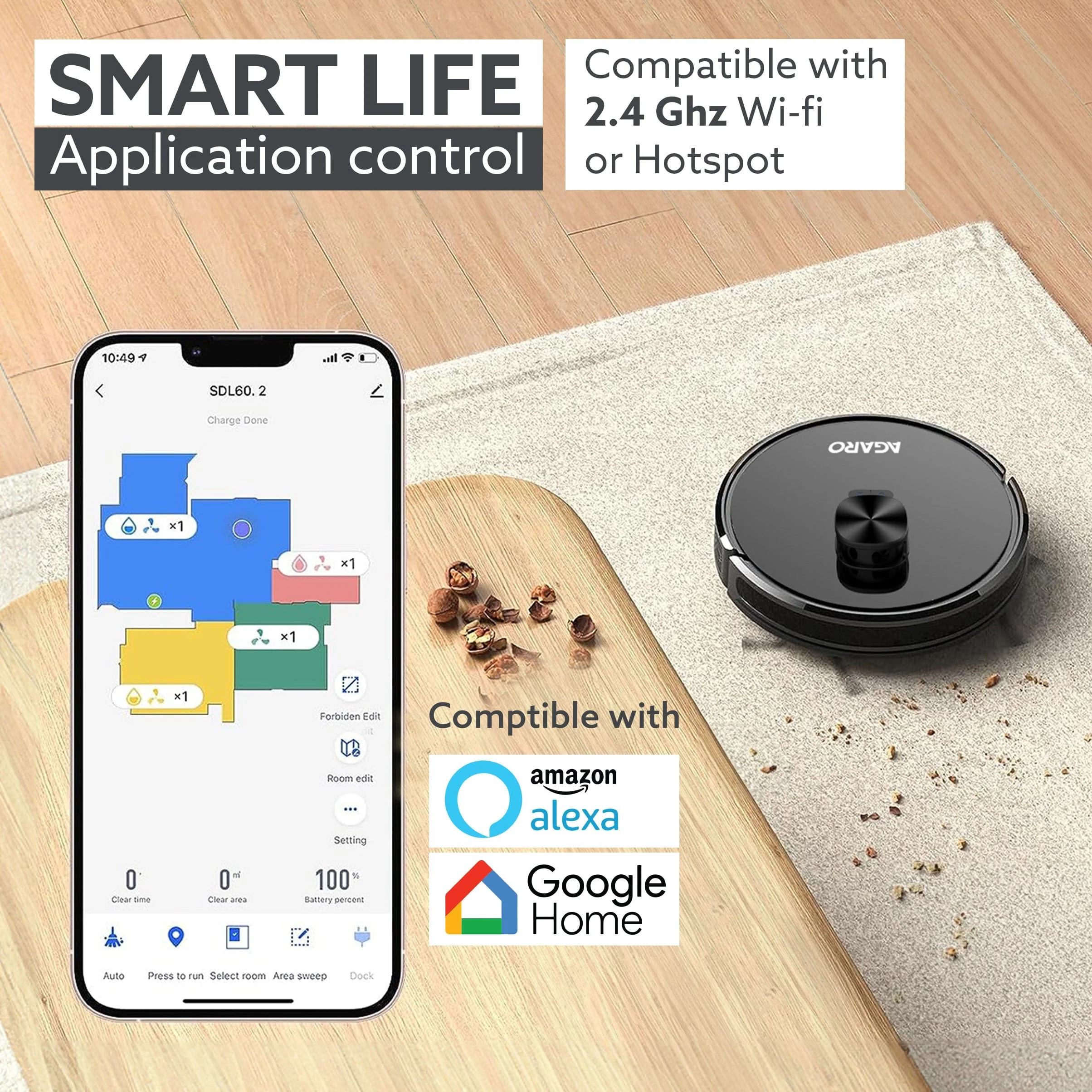 Alpha Robot Vacuum Cleaner, Brush, Dry Vacuum & Wet Mop, Automatic Cleaning, Upto 3200Pa Strong Suction, Rechargeable, App Control, Lidar Navigation, Editable Map to Clean, Hard Floor & Carpet - Image 9