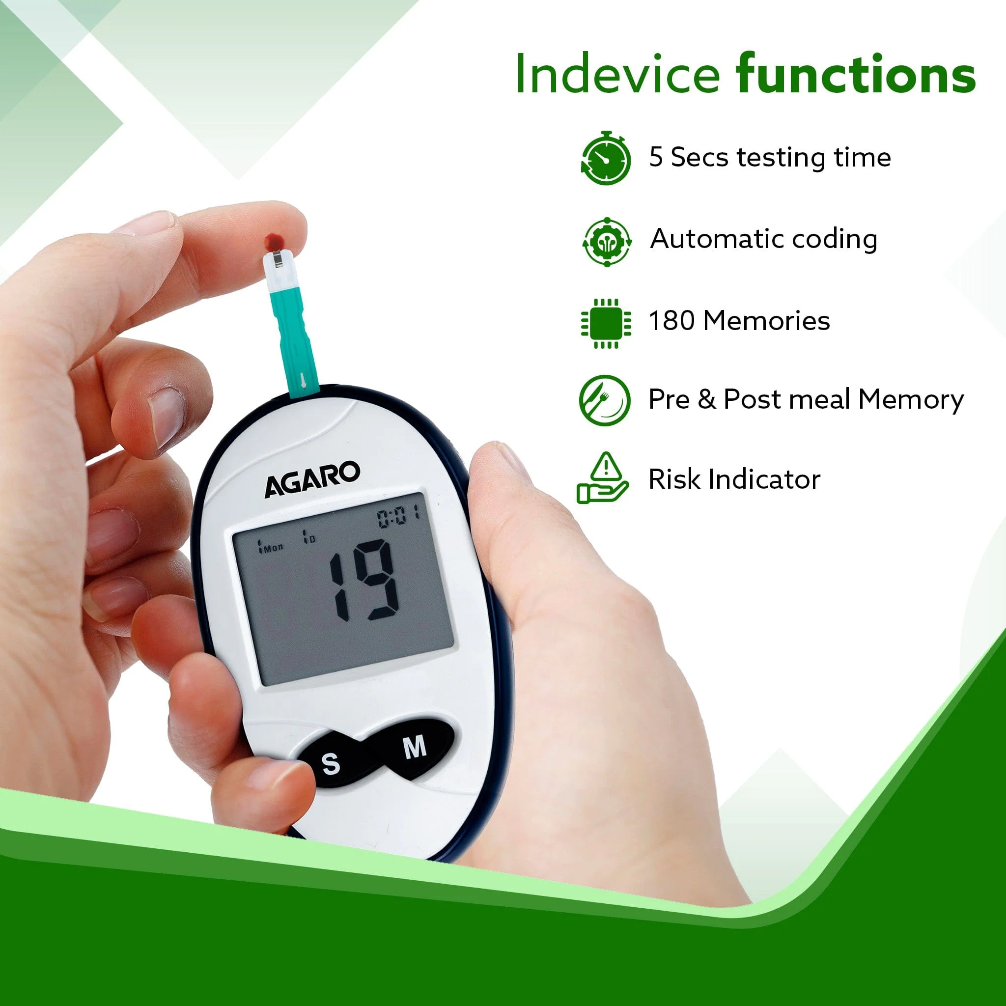 AGARO Blood Glucose Test Strips, 50pcs, Instant Blood Sugar Test at Home, Glucometer Machine, Blood Glucose Monitoring Device, Fast Blood Sugar Testing, Simple & Accurate, GLS-76 - Image 3