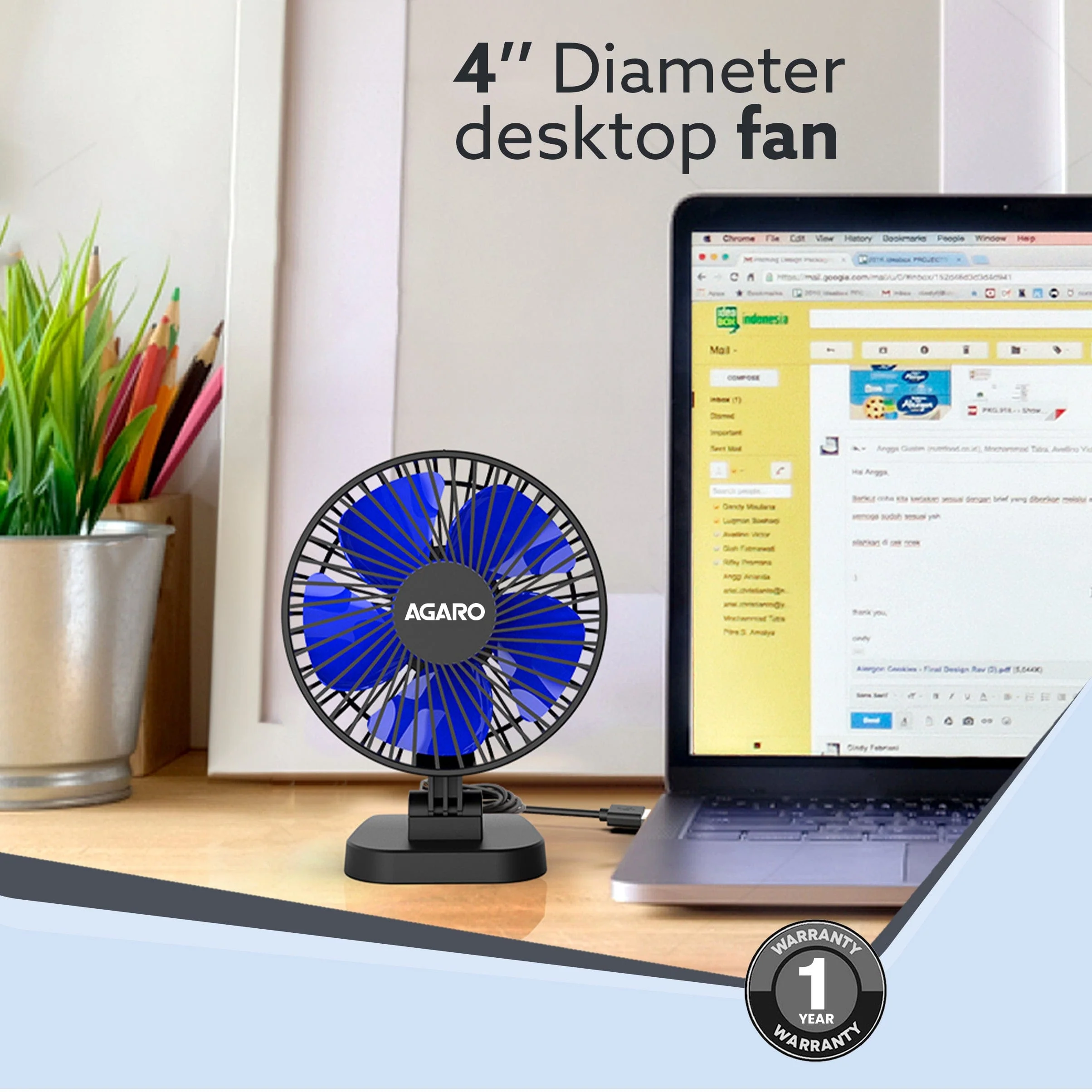 Breeze USB Desktop Fan, Personal Mini Fan for Home Office Bedroom, Study, Black - Image 6