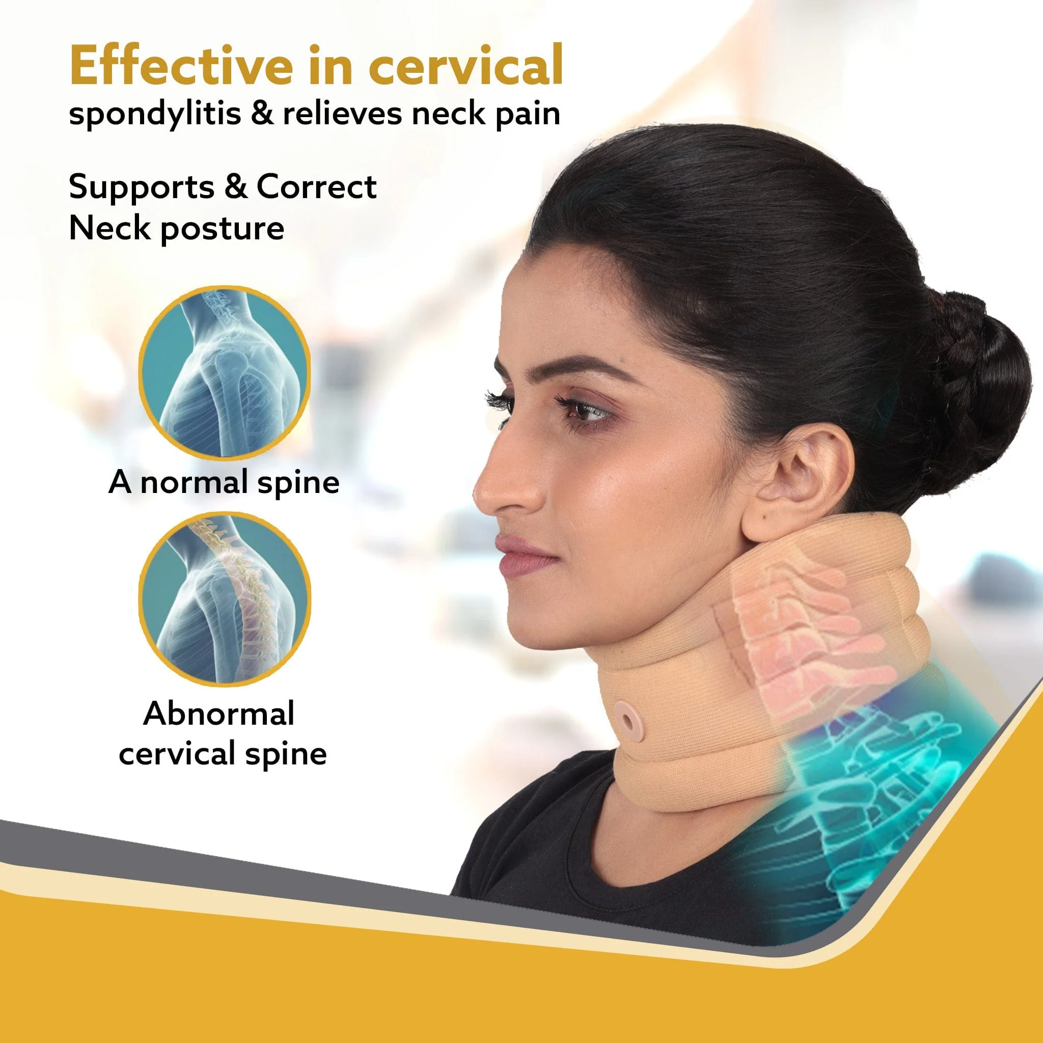 AGARO Cervical Collar Spondylitis Neck Support, Adjustable Neck Brace With Extra Support, Relieves Pain, Stress & Pressure in Spine, Extra Large, Beige - Image 2