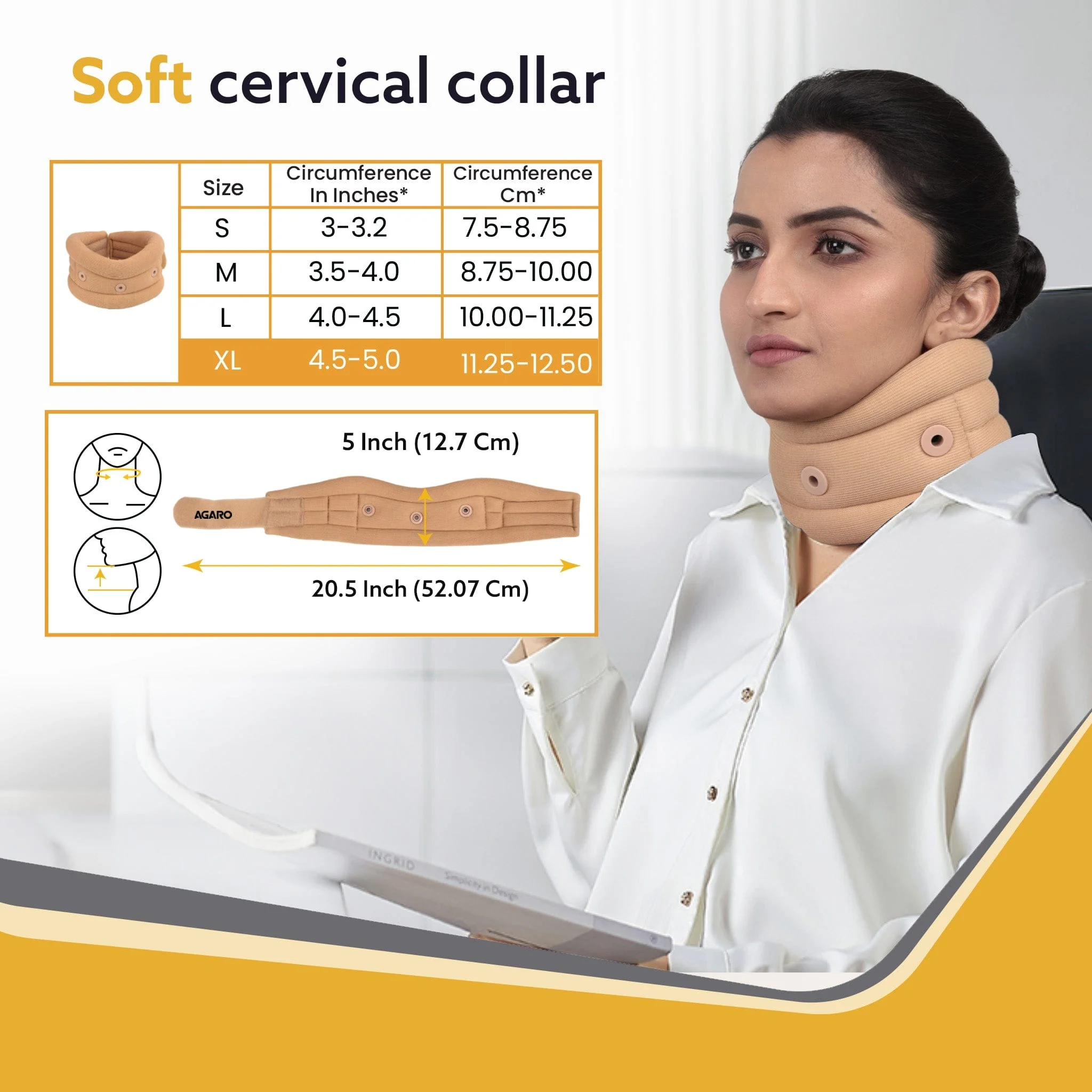 AGARO Cervical Collar Spondylitis Neck Support, Adjustable Neck Brace With Extra Support, Relieves Pain, Stress & Pressure in Spine, Extra Large, Beige - Image 3