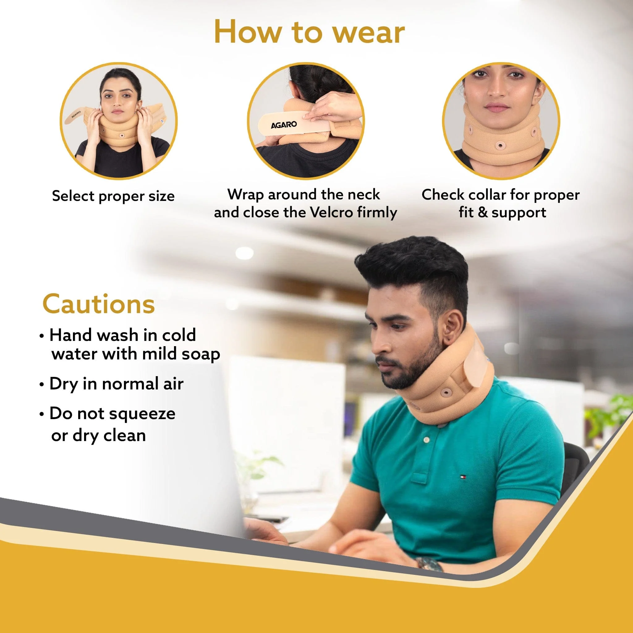AGARO Cervical Collar Spondylitis Neck Support, Adjustable Neck Brace With Extra Support, Relieves Pain, Stress & Pressure in Spine, Extra Large, Beige - Image 6