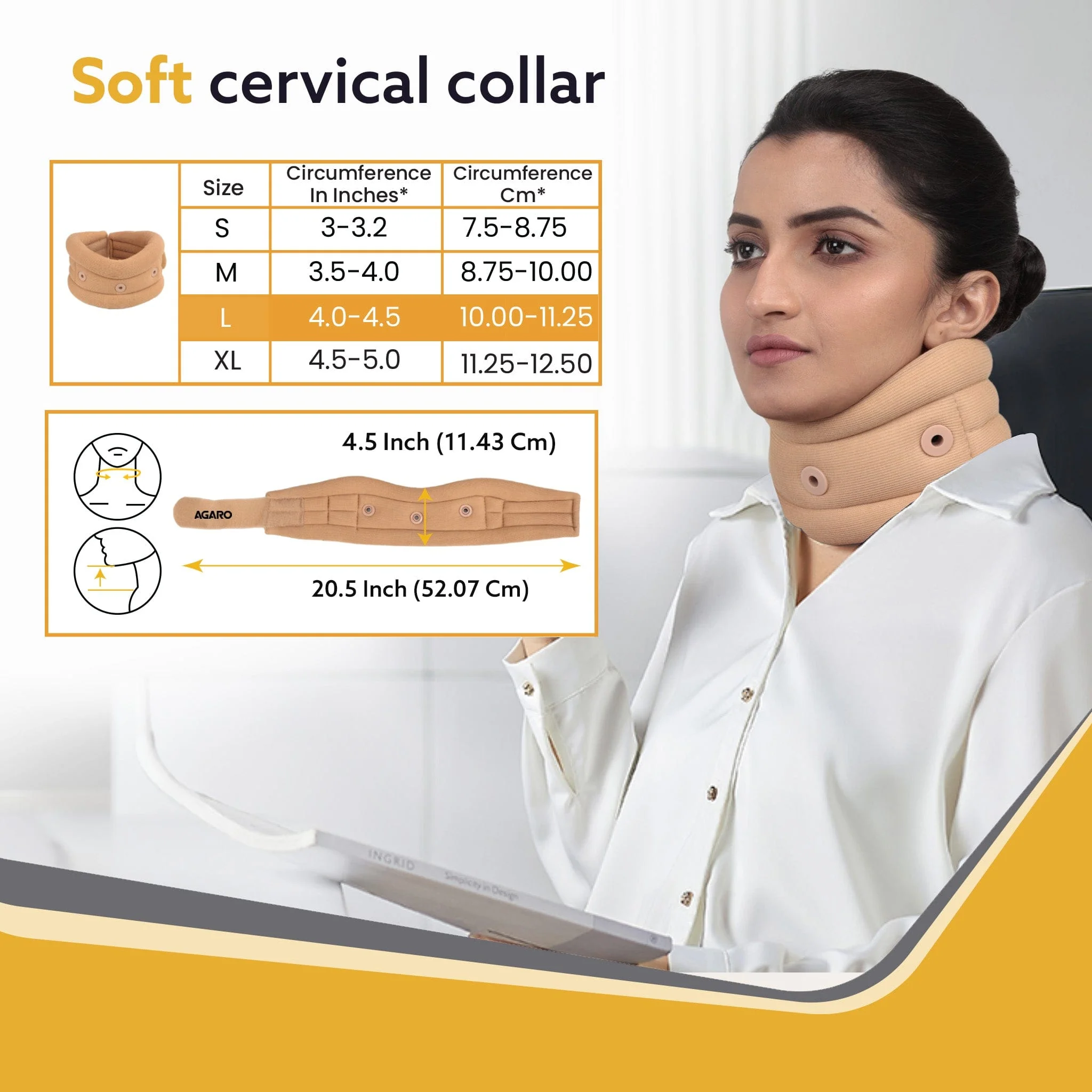 AGARO Cervical Collar Spondylitis Neck Support, Adjustable Neck Brace With Extra Support, Relieves Pain, Stress & Pressure in Spine, Large, Beige - Image 3