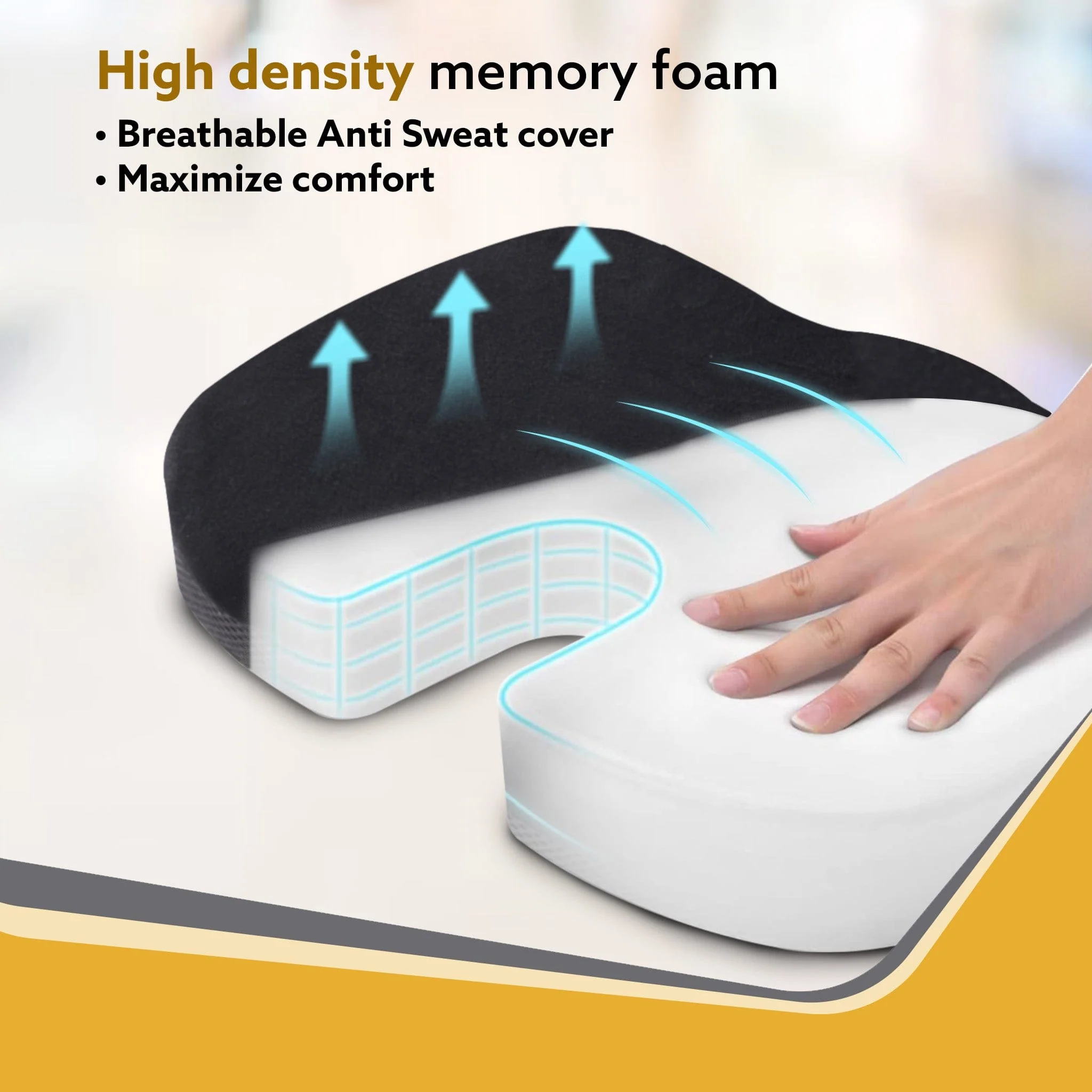 Coccyx Seat Cushion Orthopedic Memory Foam Coccyx Seat Cushion for Tailbone, Sciatica, Lower Back Pain Relief-Ergonomic Contoured Cushion for Office/Home Chair & Wheelchair, Black - Image 3
