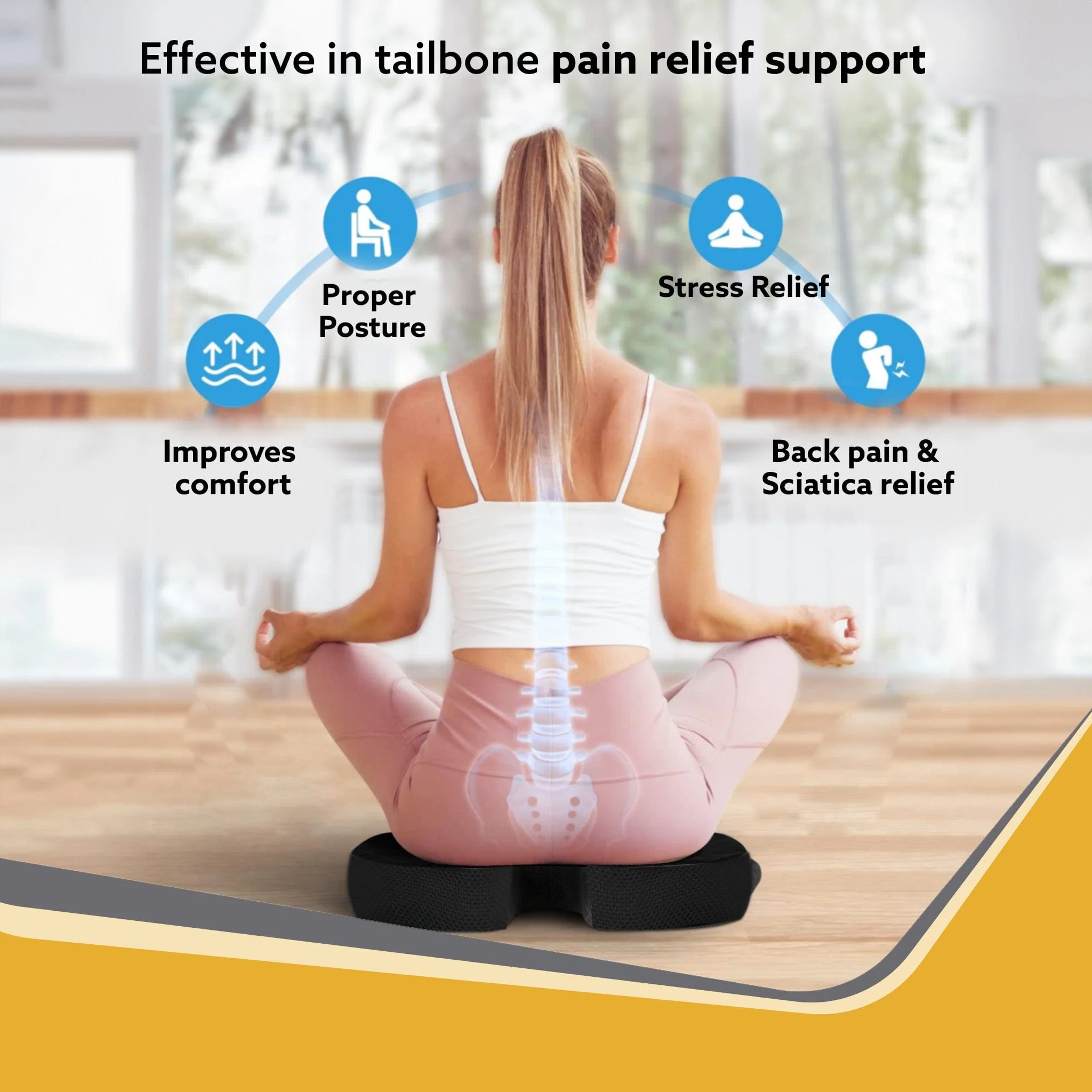 Coccyx Seat Cushion Orthopedic Memory Foam Coccyx Seat Cushion for Tailbone, Sciatica, Lower Back Pain Relief-Ergonomic Contoured Cushion for Office/Home Chair & Wheelchair, Black - Image 4