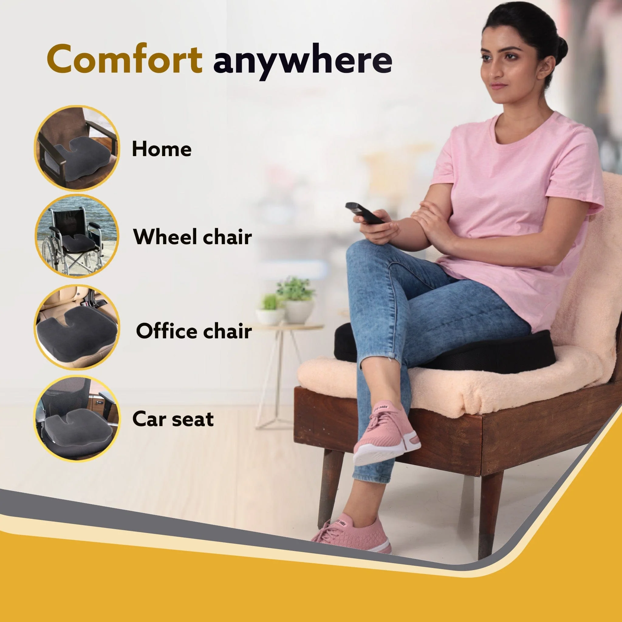 Coccyx Seat Cushion Orthopedic Memory Foam Coccyx Seat Cushion for Tailbone, Sciatica, Lower Back Pain Relief-Ergonomic Contoured Cushion for Office/Home Chair & Wheelchair, Black - Image 5