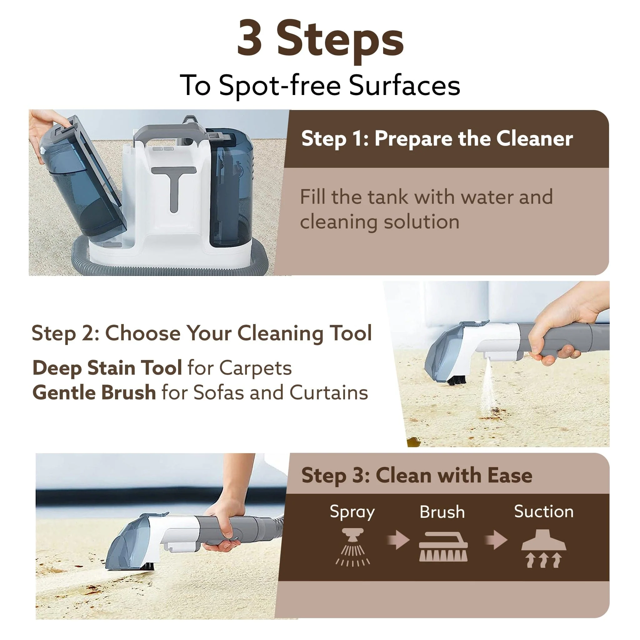 Crest Portable Spot Cleaner, Super Suction Cleaning Machine, Stain Remover, Multi-Purpose Portable Carpet and Upholstery Cleaner, with Replacement Heads, Pet Stain Vacuum, White - Image 4