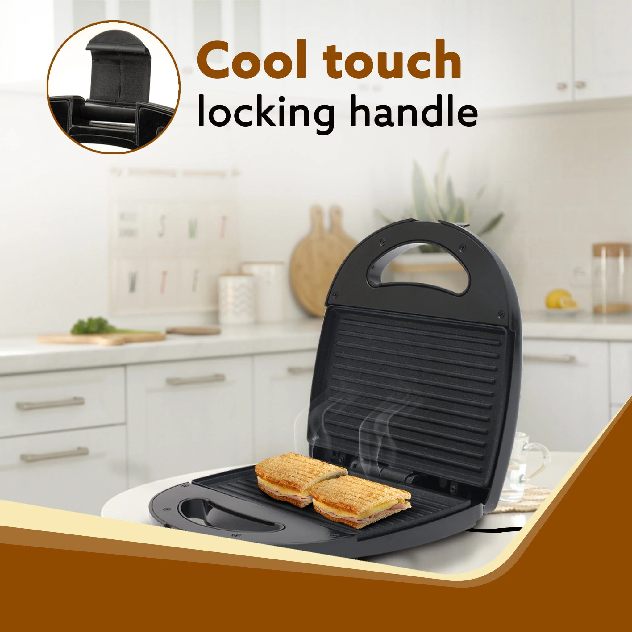 Delite Sandwich Maker, 750W, 4 Slice Non Stick Grill Plate, Power Indicator, Oil Free Toasting, Grilling, Black - Image 4