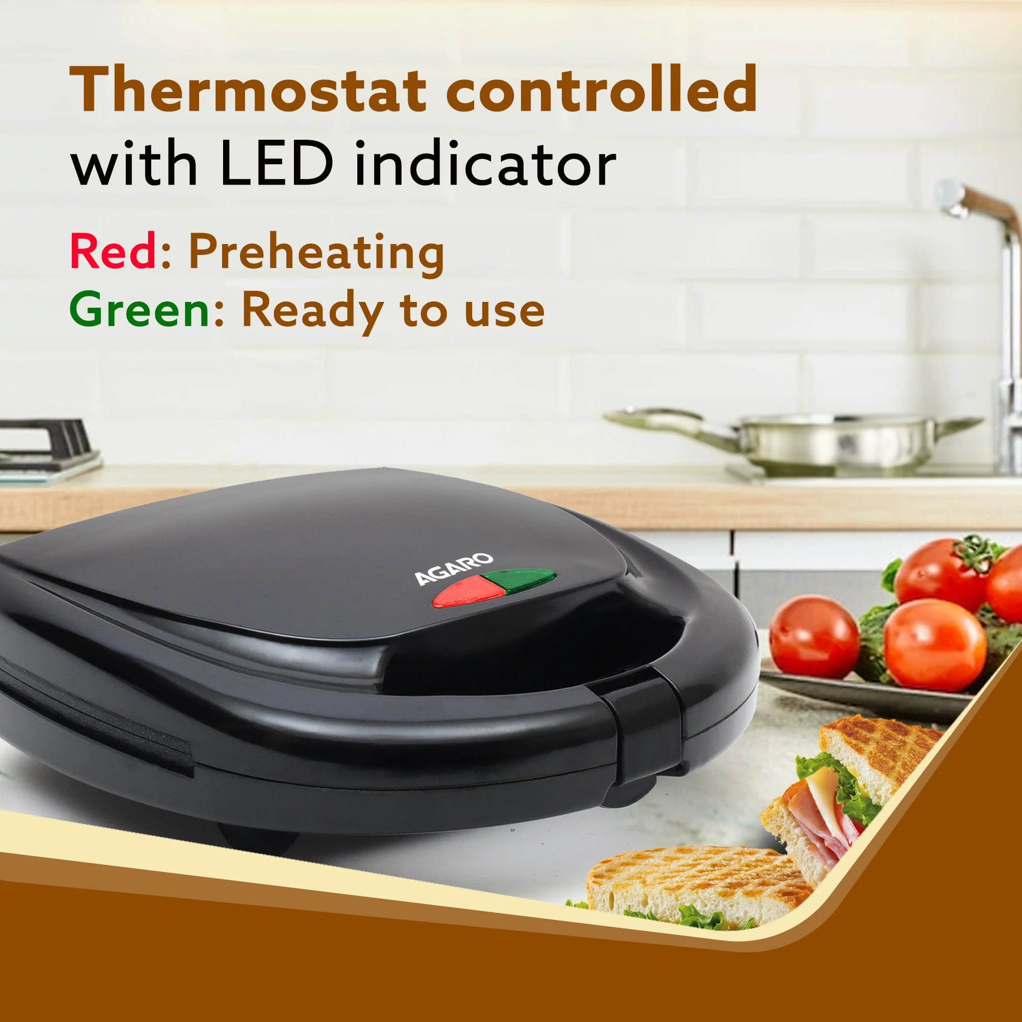 Delite Sandwich Maker, 750W, 4 Slice Non Stick Grill Plate, Power Indicator, Oil Free Toasting, Grilling, Black - Image 5