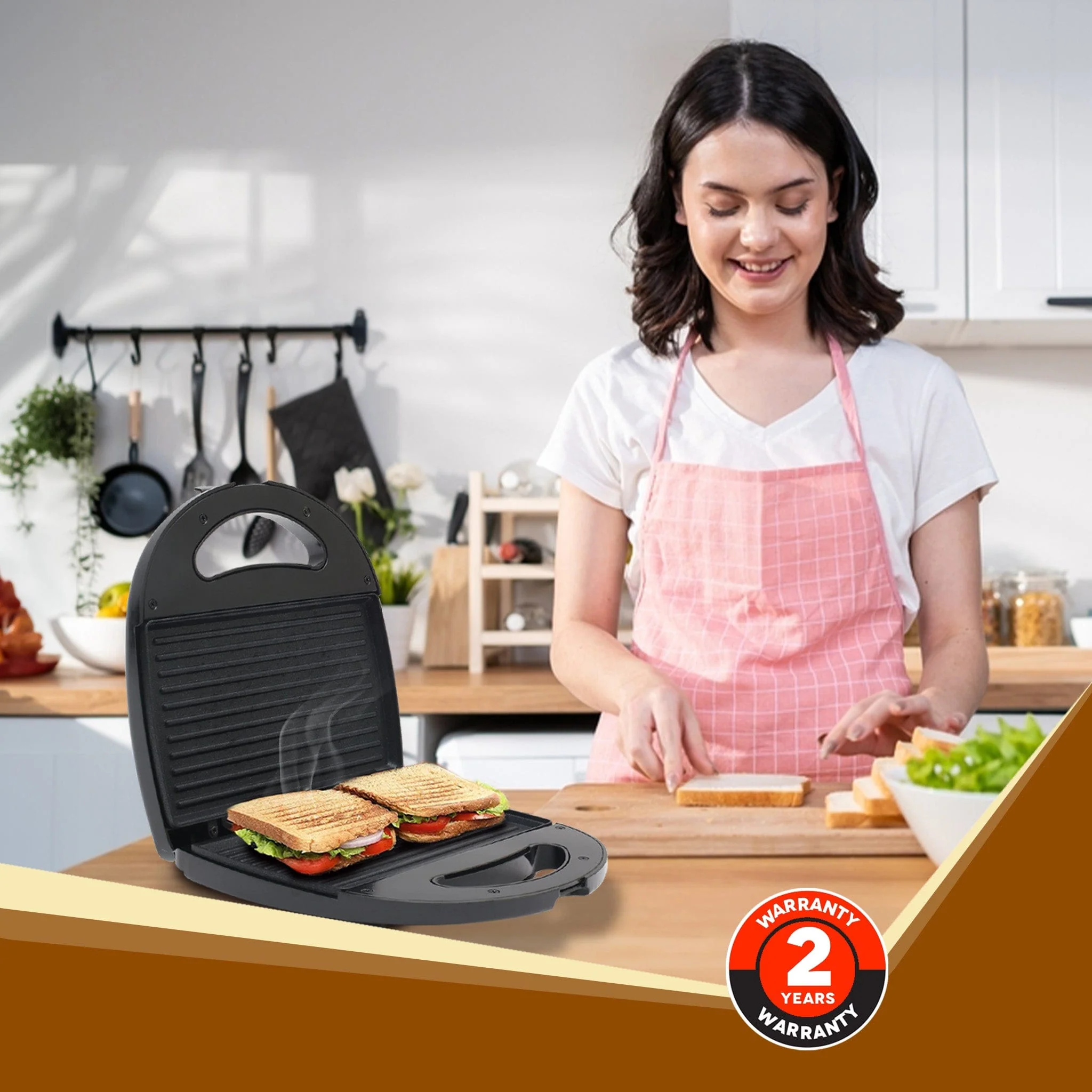 Delite Sandwich Maker, 750W, 4 Slice Non Stick Grill Plate, Power Indicator, Oil Free Toasting, Grilling, Black - Image 6