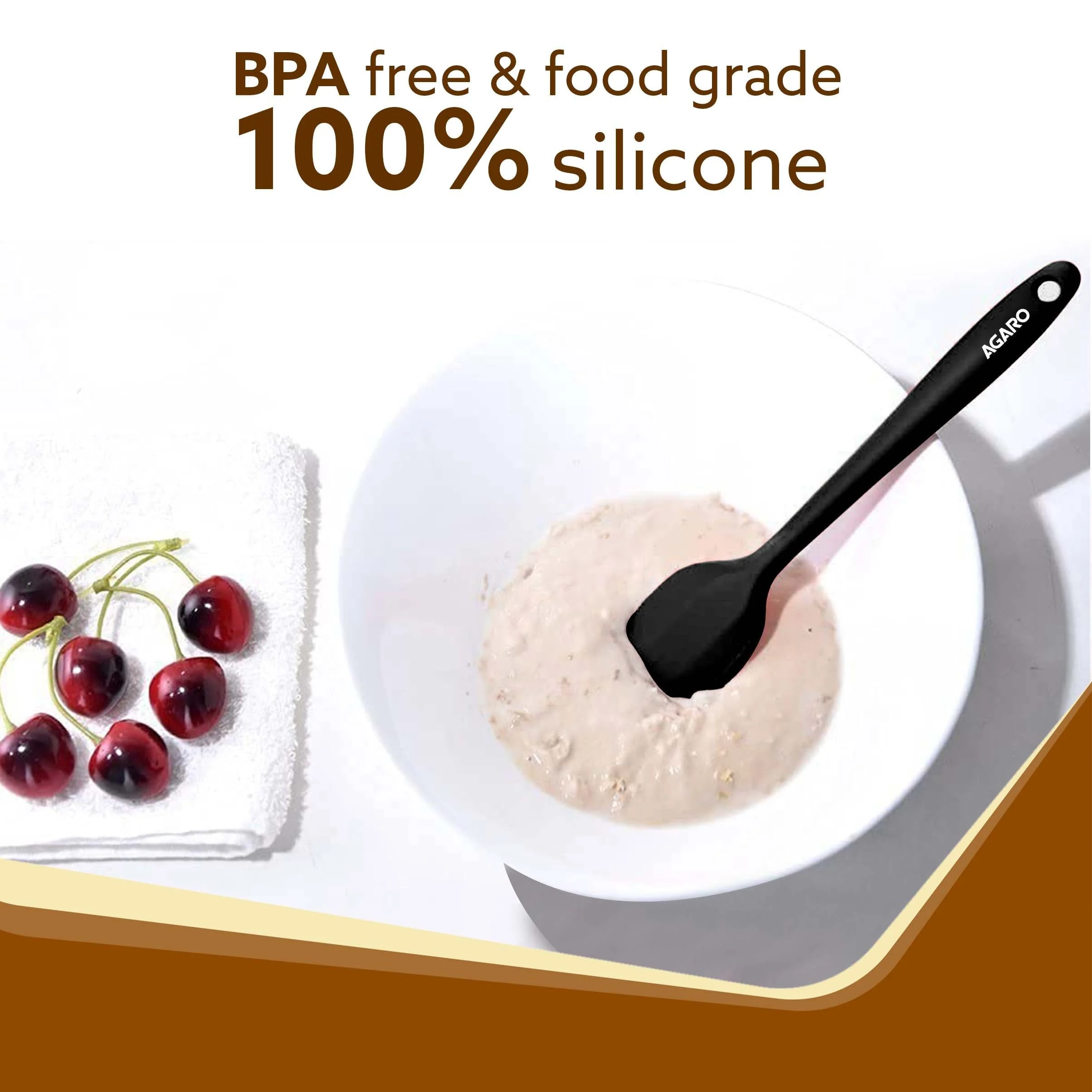 Deluxe Silicone Spatula Set of 3, Cooking and Mixing, for Non-Stick Cookware, BPA Free, Seamless Design, Black - Image 4