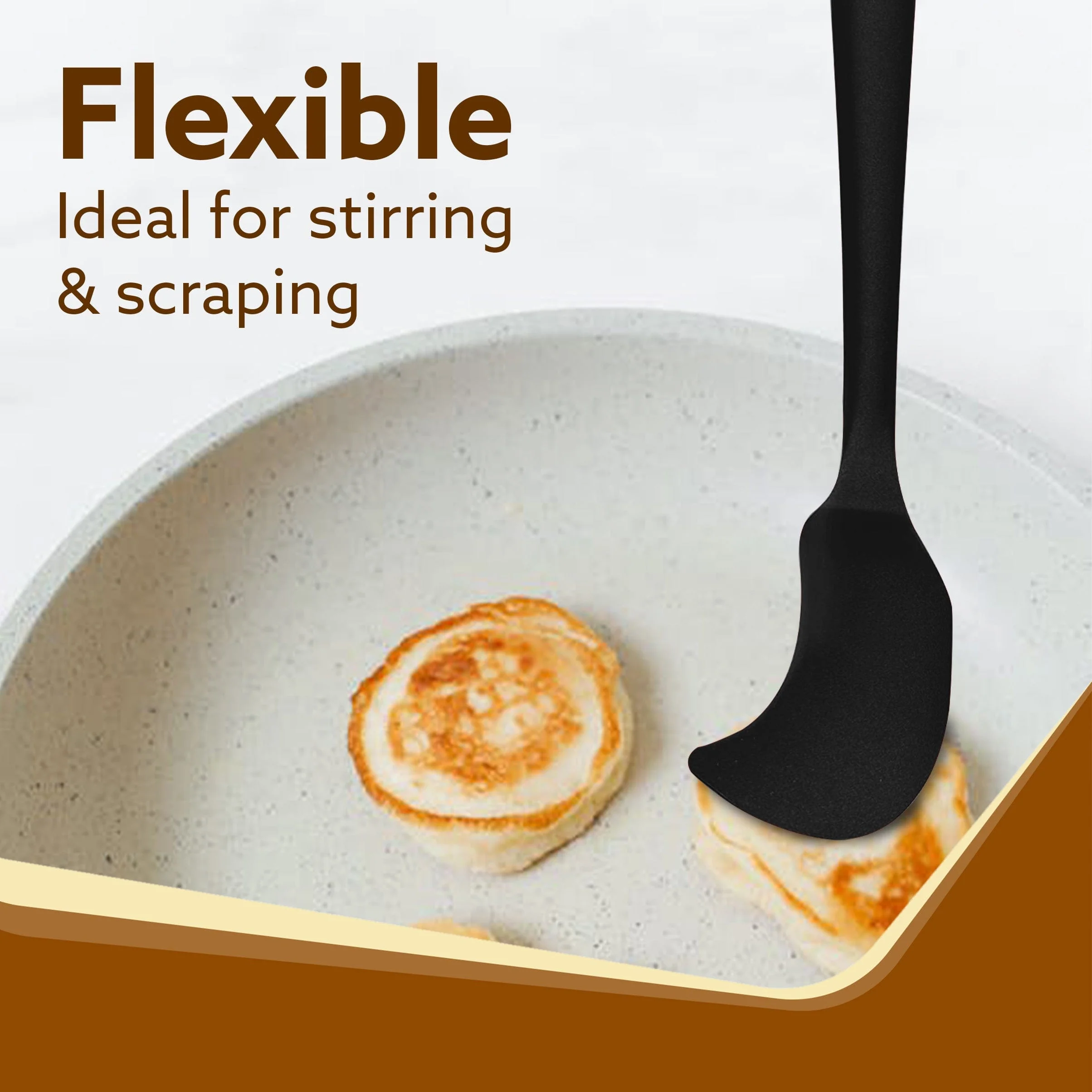Deluxe Silicone Spatula Set of 3, Cooking and Mixing, for Non-Stick Cookware, BPA Free, Seamless Design, Black - Image 5
