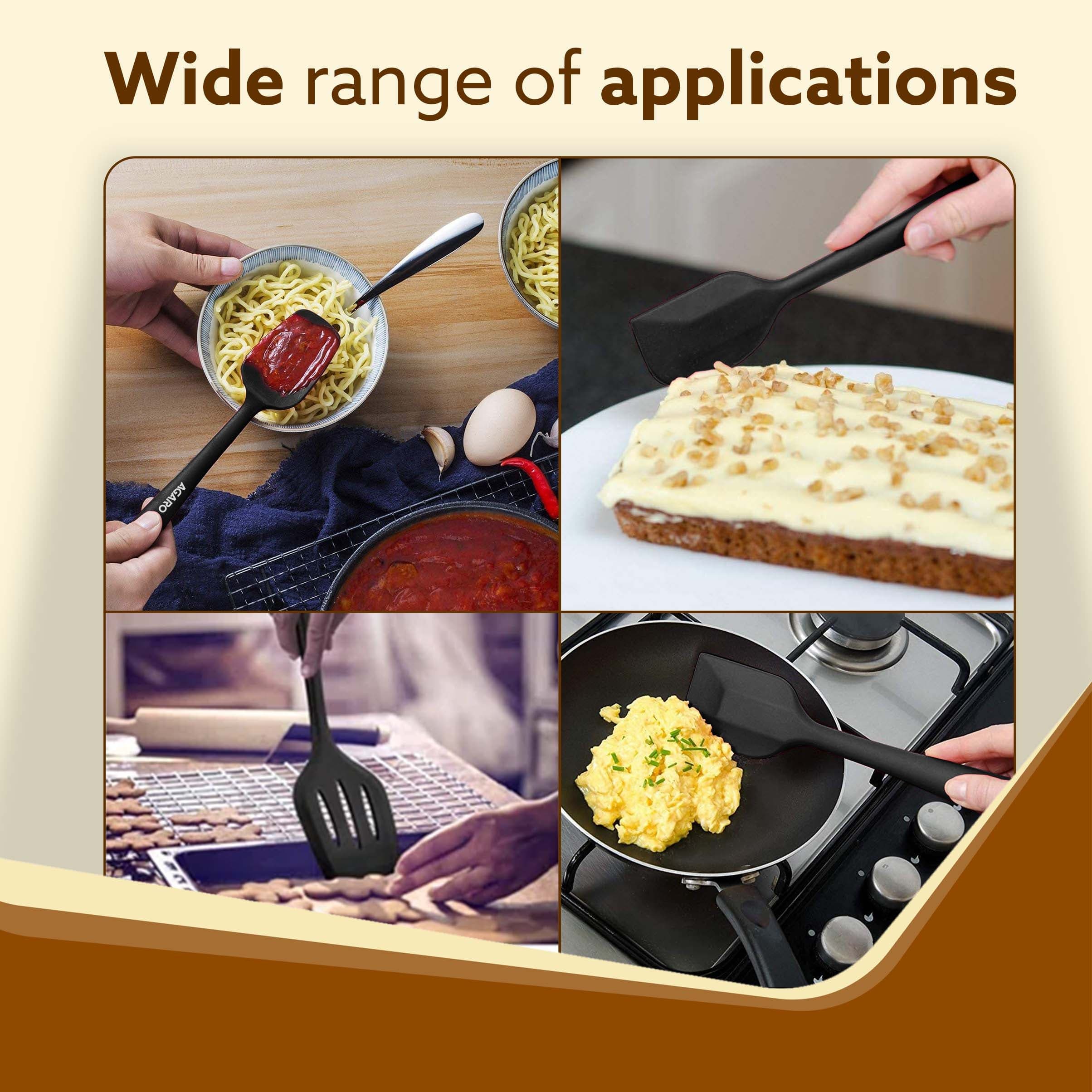 Deluxe Silicone Spatula Set of 3, Cooking and Mixing, for Non-Stick Cookware, BPA Free, Seamless Design, Black - Image 6