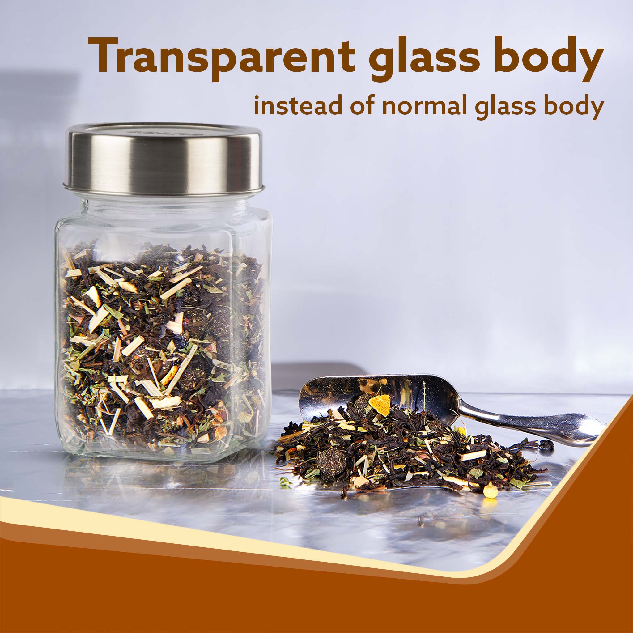 Elegant Cube Jar 310 ml, Square Shaped, Transparent Lid With Steel Finish, Storage Glass Container, Transparent, Kitchen Organiser, Multipurpose Jar, Pack of 6 - Image 4