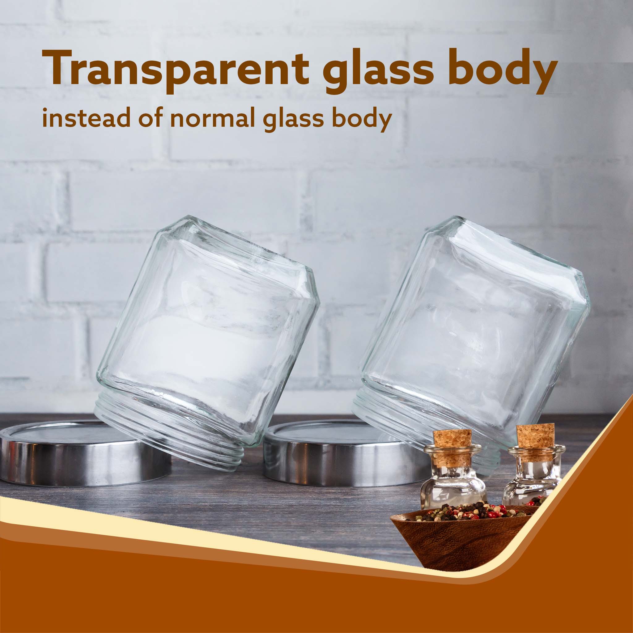 Elegant Cube Jar 580 ml, Square Shaped, Transparent Lid With Steel Finish, Storage Glass Container, Transparent, Kitchen Organiser, Multipurpose Jar, Pack of 2 - Image 4