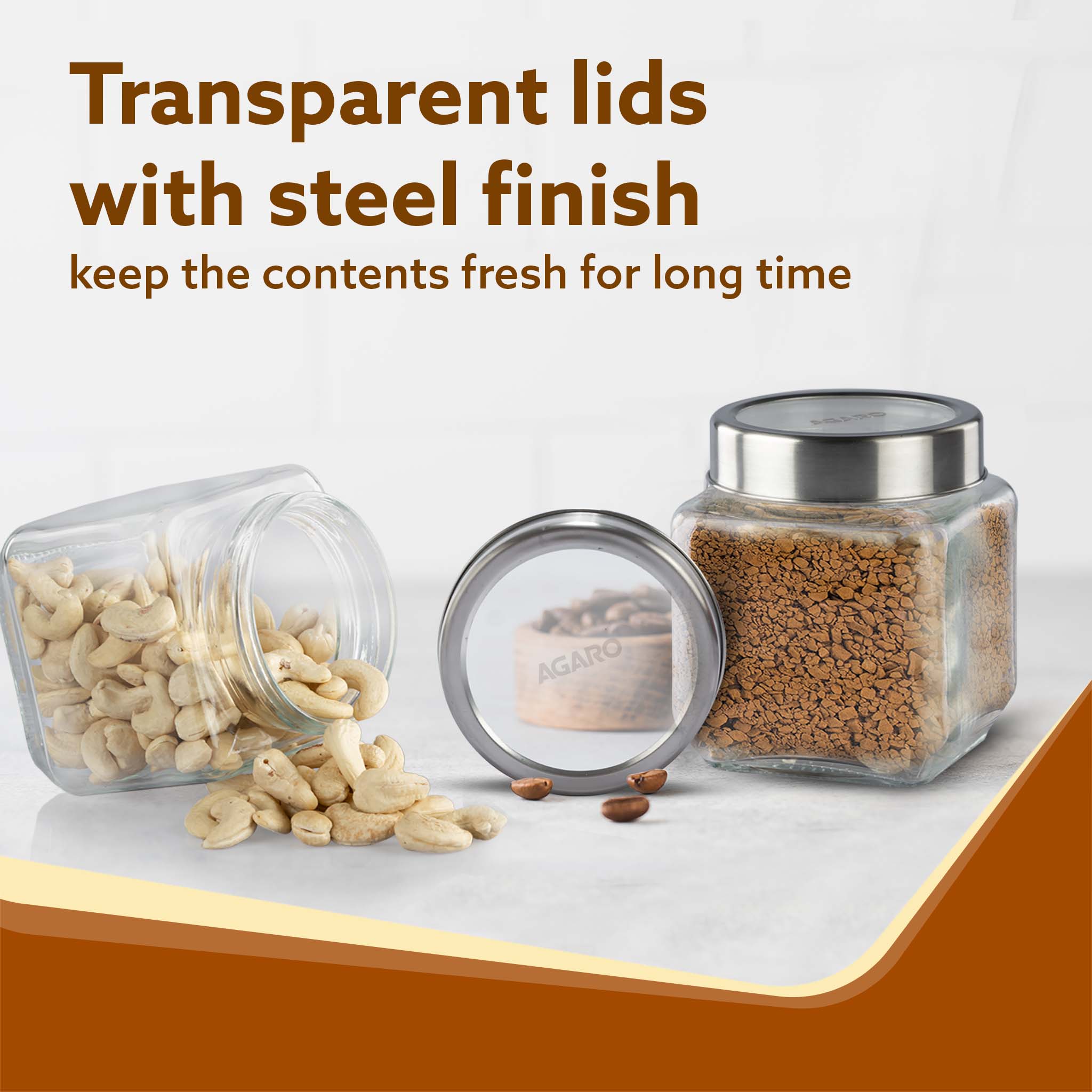 Elegant Cube Jar 580 ml, Square Shaped, Transparent Lid With Steel Finish, Storage Glass Container, Transparent, Kitchen Organiser, Multipurpose Jar, Pack of 2 - Image 5