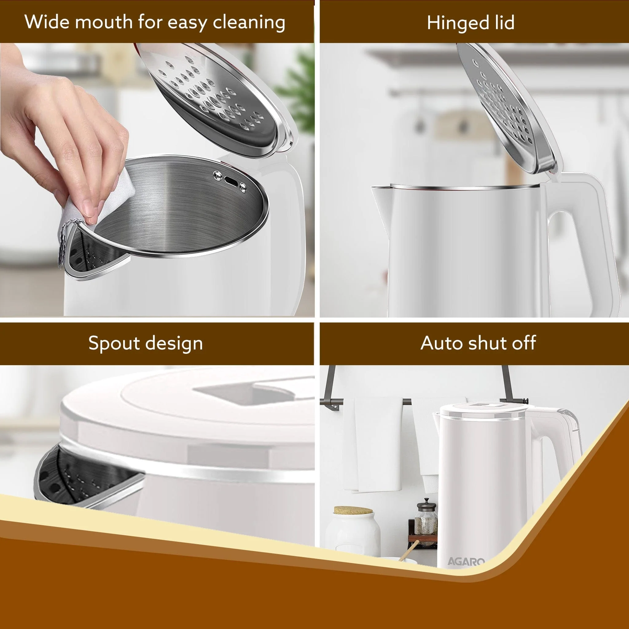 Elegant Electric Kettle, 1.8L, Double Layered Kettle, White - Image 5
