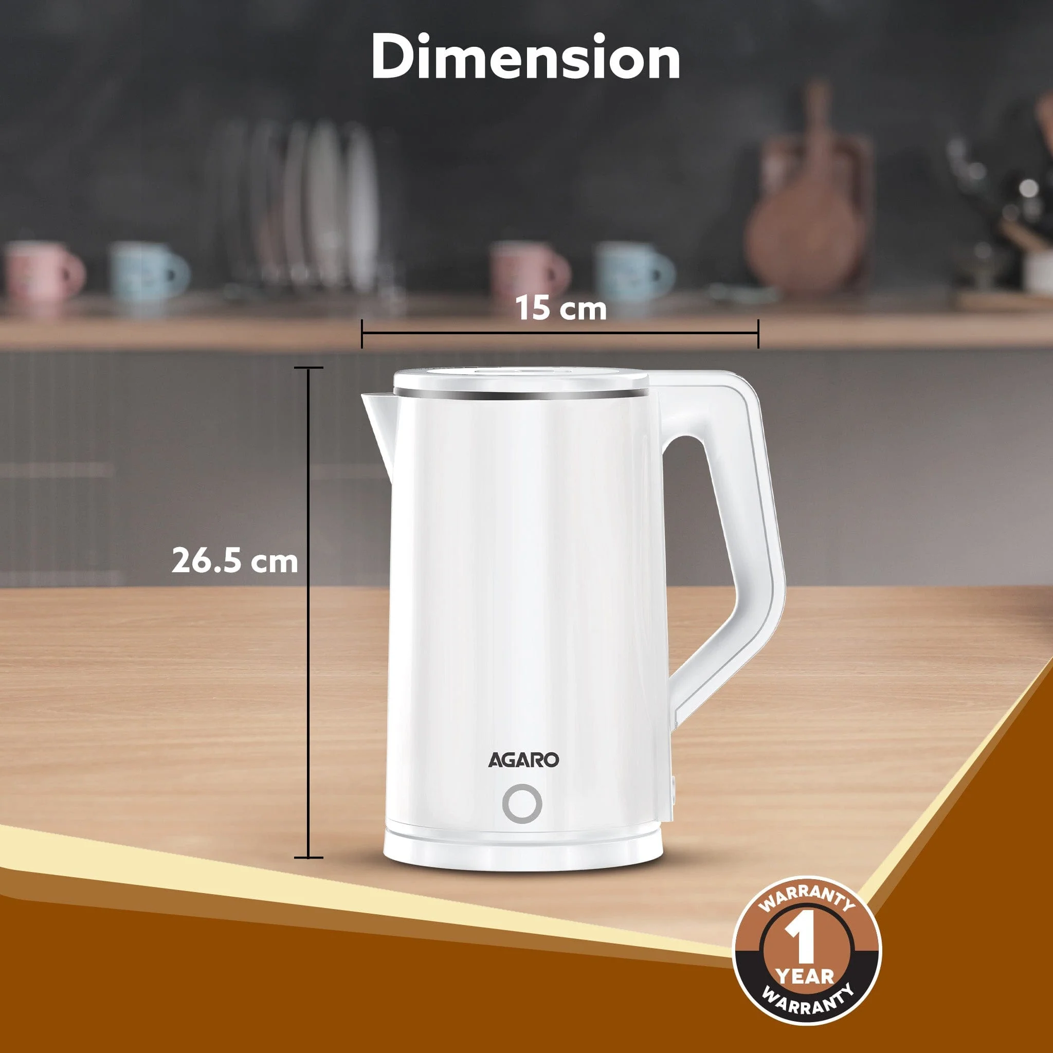 Elegant Electric Kettle, 1.8L, Double Layered Kettle, White - Image 6