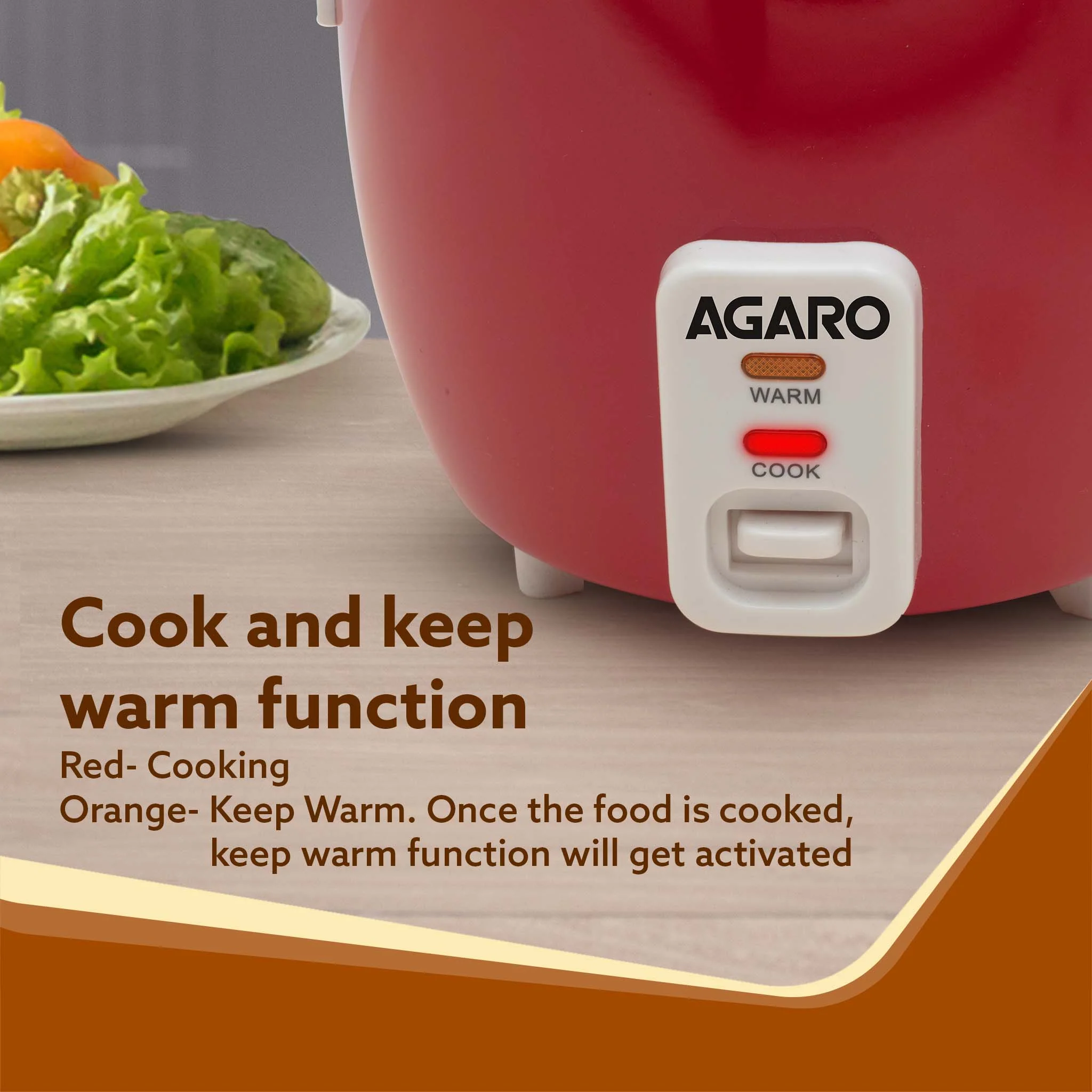 Elegant Electric Rice Cooker, 1L, 400W, Automatic Boiler, Steamer, Removable Aluminium Pot, Stainless Steel Lid, Keep Warm Function, Trivet Plate, Rice, Veggies, Red - Image 4
