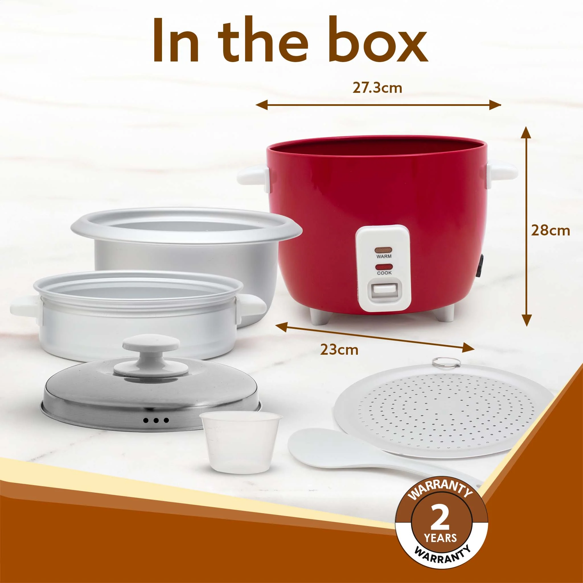 Elegant Electric Rice Cooker, 1L, 400W, Automatic Boiler, Steamer, Removable Aluminium Pot, Stainless Steel Lid, Keep Warm Function, Trivet Plate, Rice, Veggies, Red - Image 6