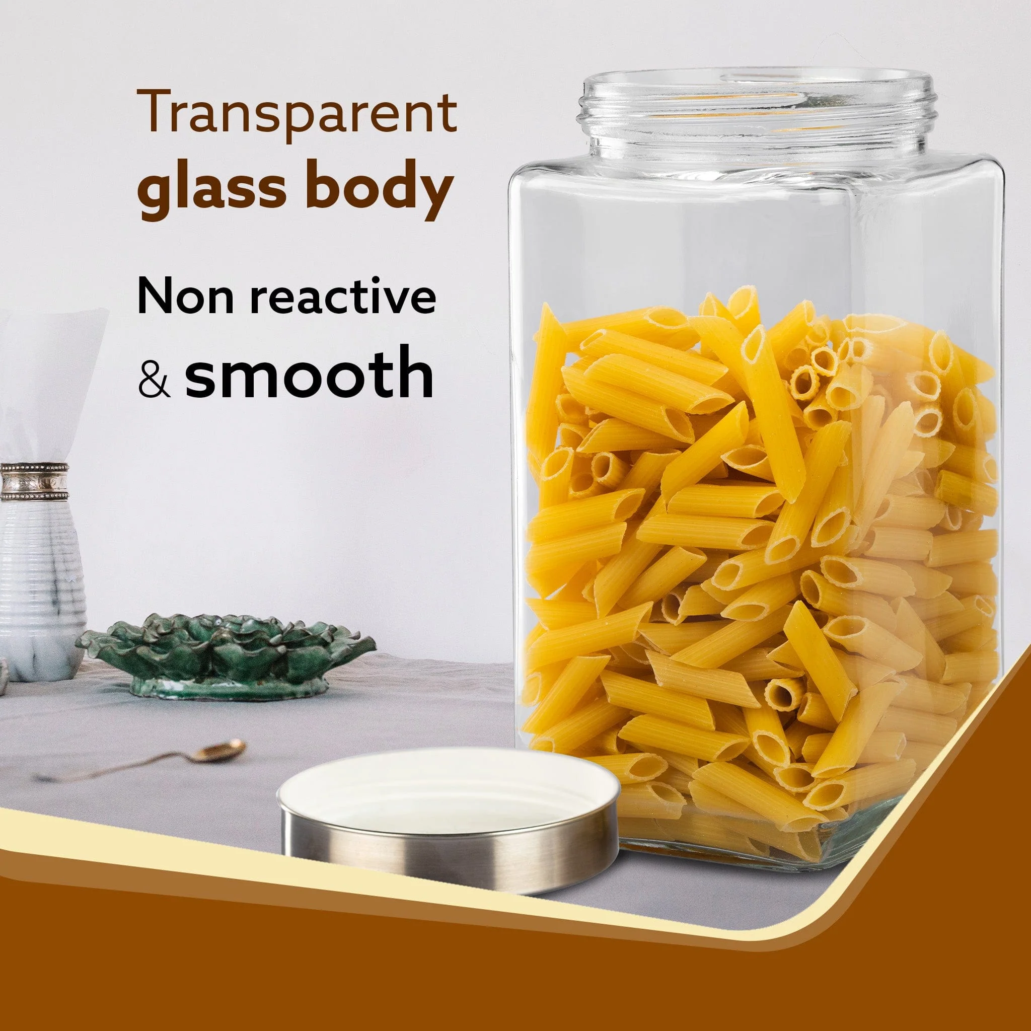 Elegant Glass Jar 2250 ml, Square Shaped, Steel Lid, Storage Glass Container, Transparent, Kitchen Organiser, Multipurpose Jar - Image 4