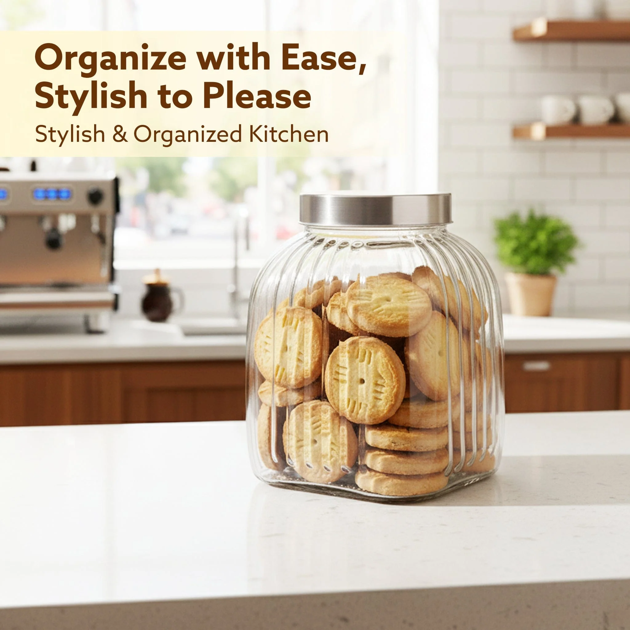 Elegant Glass Jar 3500 ml, Round Shaped, Steel Lid, Storage Glass Container, Transparent, Kitchen Organiser, Multipurpose Jar - Image 4