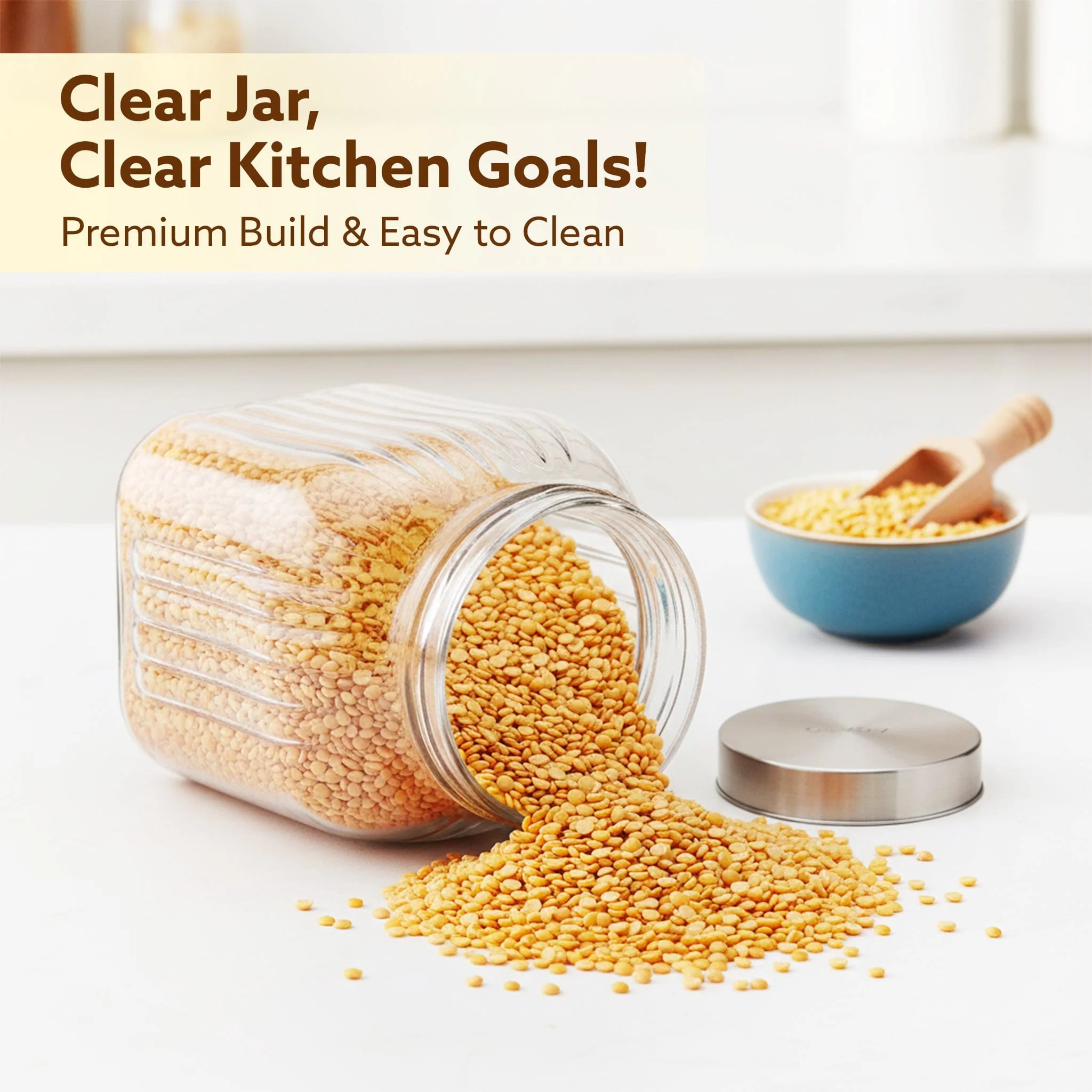 Elegant Glass Jar 3500 ml, Round Shaped, Steel Lid, Storage Glass Container, Transparent, Kitchen Organiser, Multipurpose Jar - Image 5