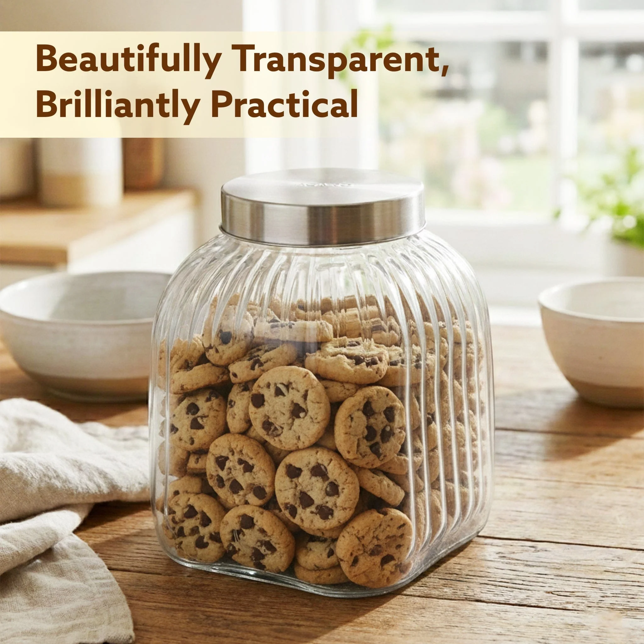 Elegant Glass Jar 3500 ml, Round Shaped, Steel Lid, Storage Glass Container, Transparent, Kitchen Organiser, Multipurpose Jar - Image 7