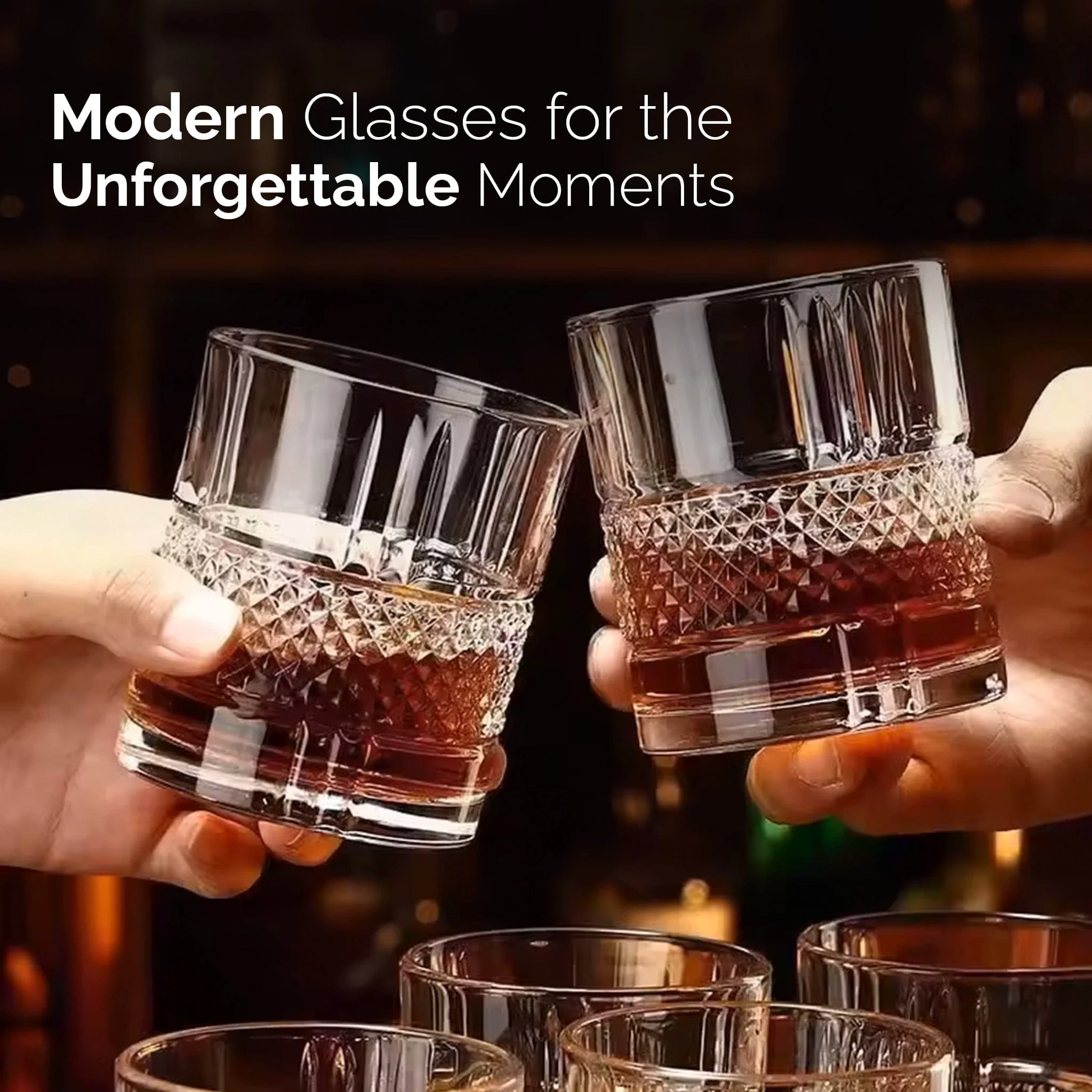 Elegant Whiskey Glass, Set of 6, 325ML, Crisscross Design, Crystal Clear, Perfect for Scotch, Whisky, Bourbon, Liquor, Wine, Cocktail Drinks , Stylish Design - Image 2